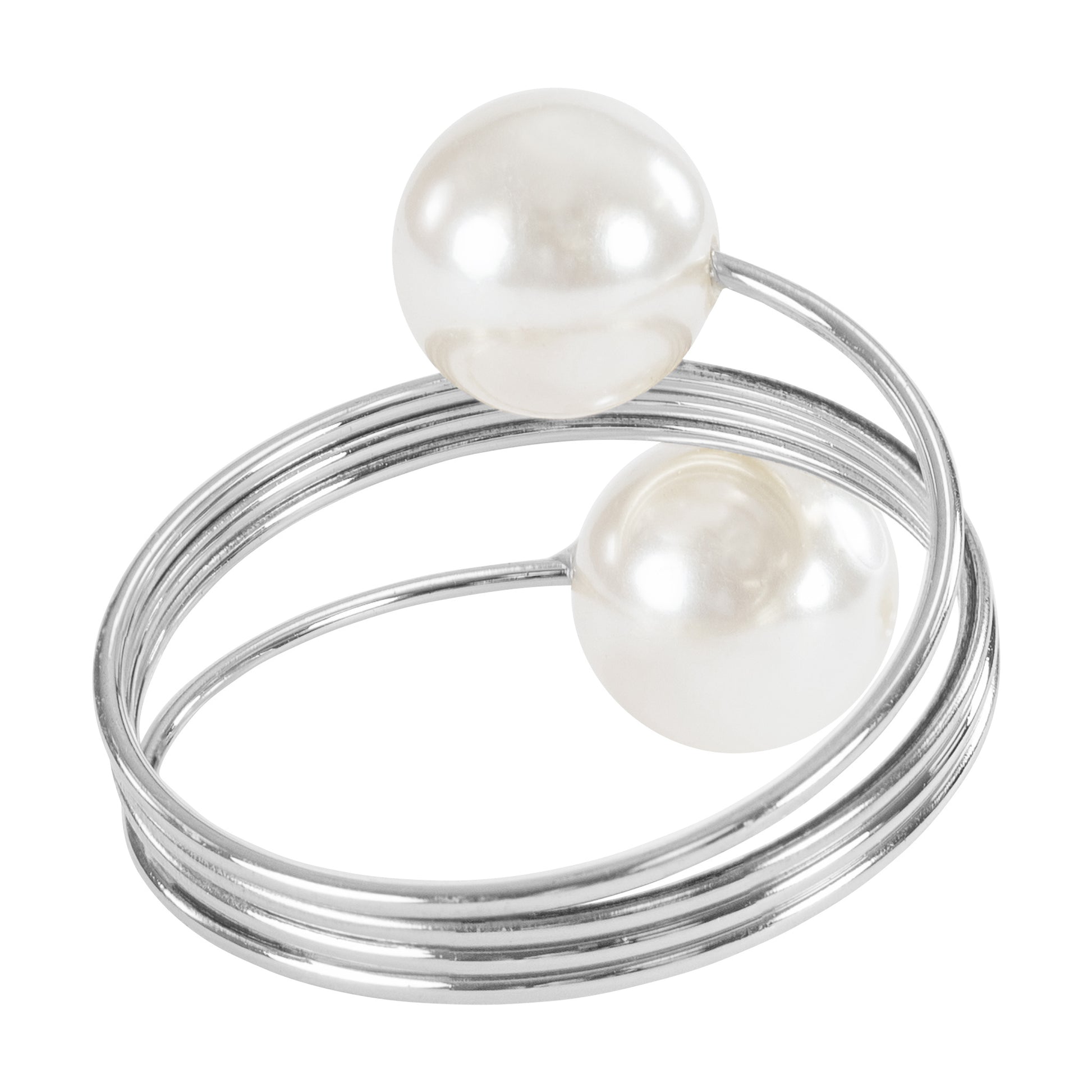 Spiral Faux Pearl Napkin Ring - Silver