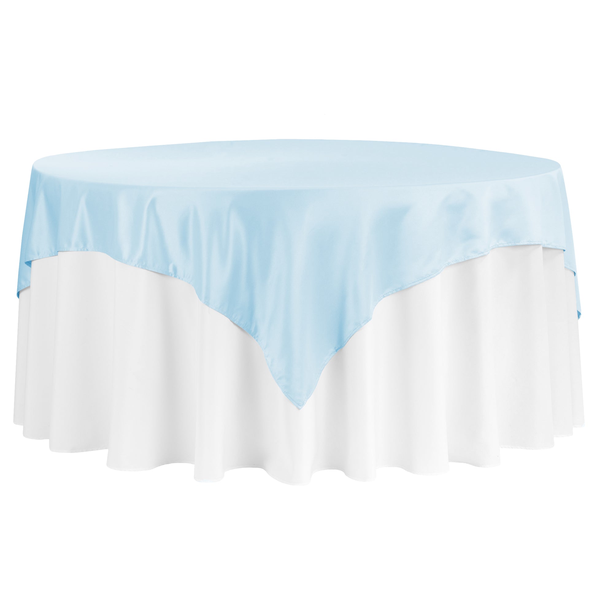 Square 72" Lamour Satin Table Overlay - Baby Blue - CV Linens