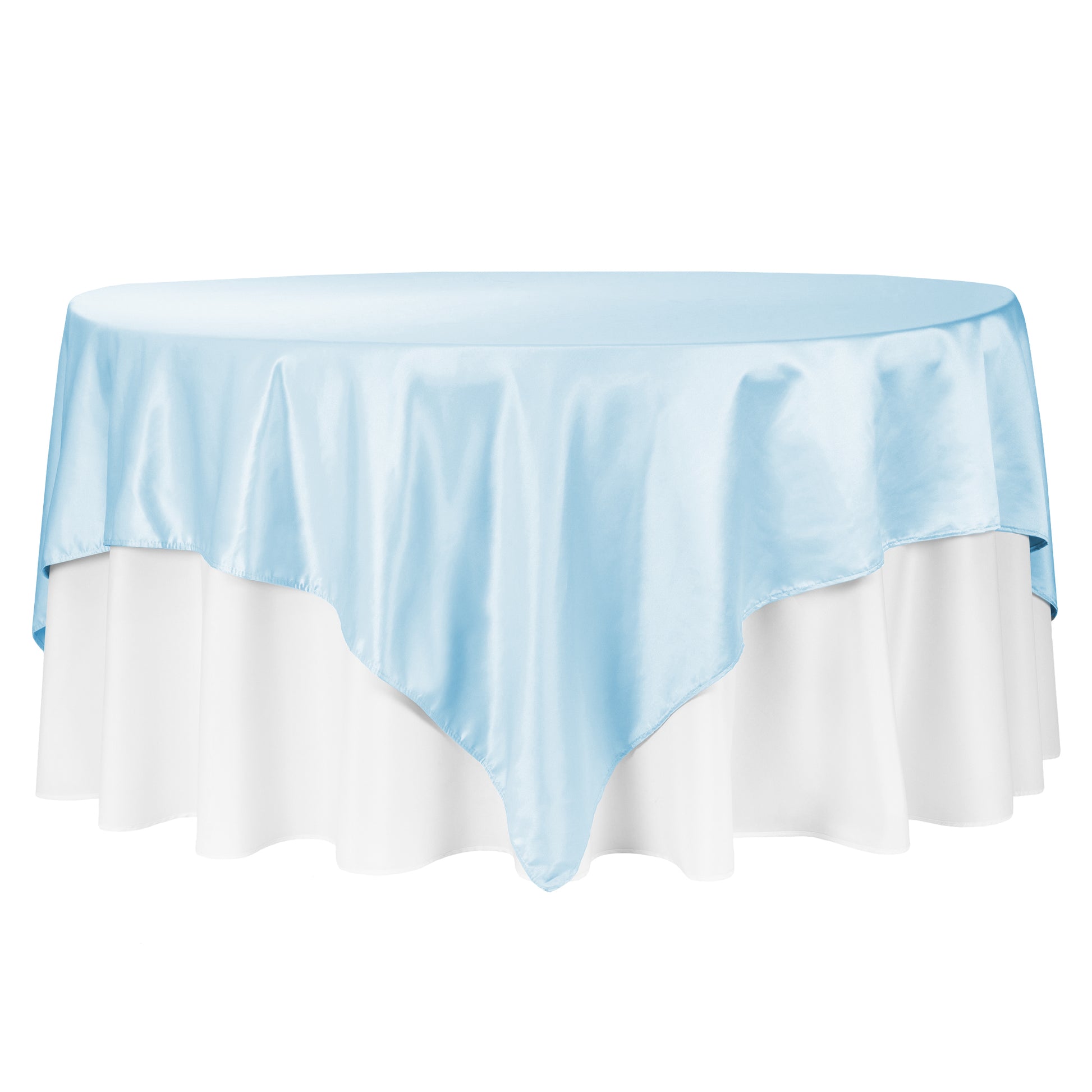 Square 90"x90" Lamour Satin Table Overlay - Baby Blue - CV Linens