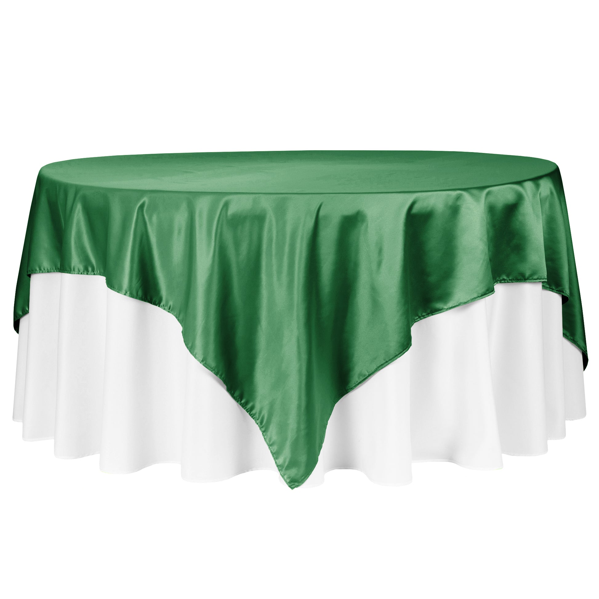 Square 90"x90" Lamour Satin Table Overlay - Emerald Green - CV Linens