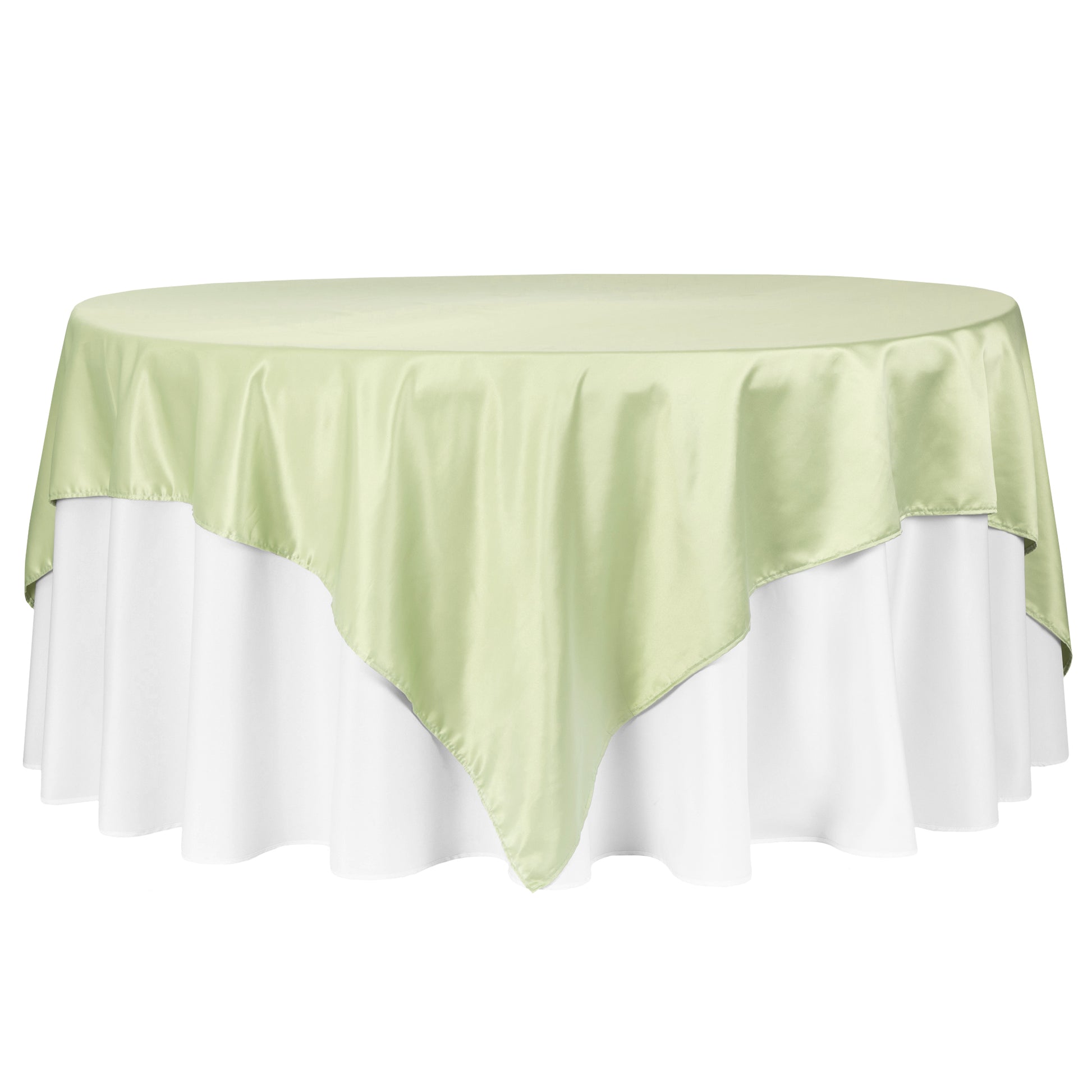 Square 90"x90" Lamour Satin Table Overlay - Sage Green - CV Linens