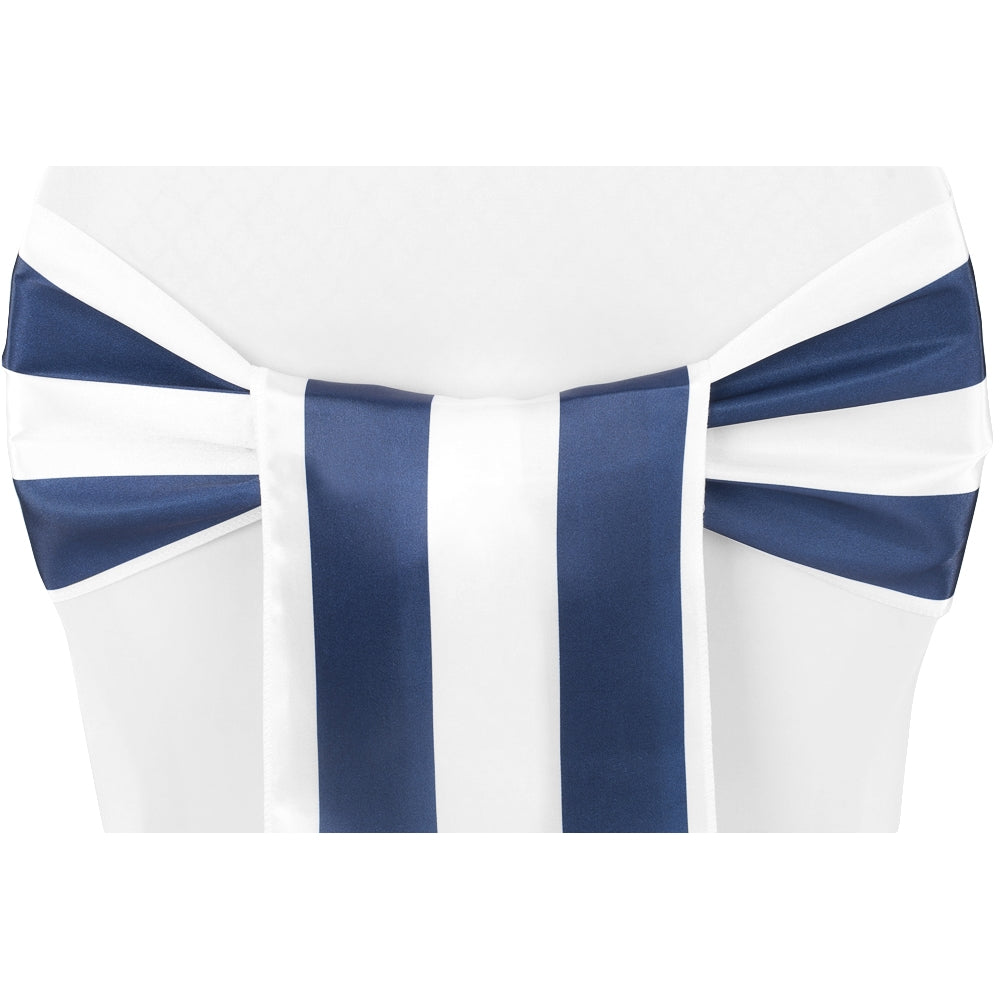 Stripe Satin Chair Sash - Navy Blue & White - CV Linens
