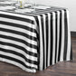 Stripe Satin Rectangular Tablecloth 90"x156" - Black & White | charger plate | wine goblets |