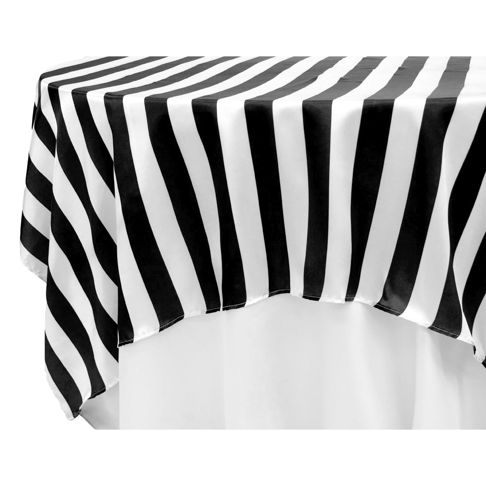 Stripe 90"x90" Square Satin Table Overlay - Black & White - CV Linens