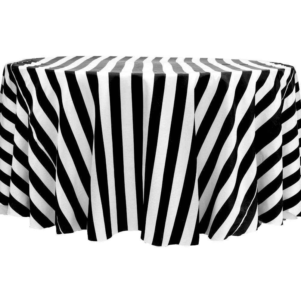 Stripe 120" Satin Round Tablecloth - Black & White - CV Linens