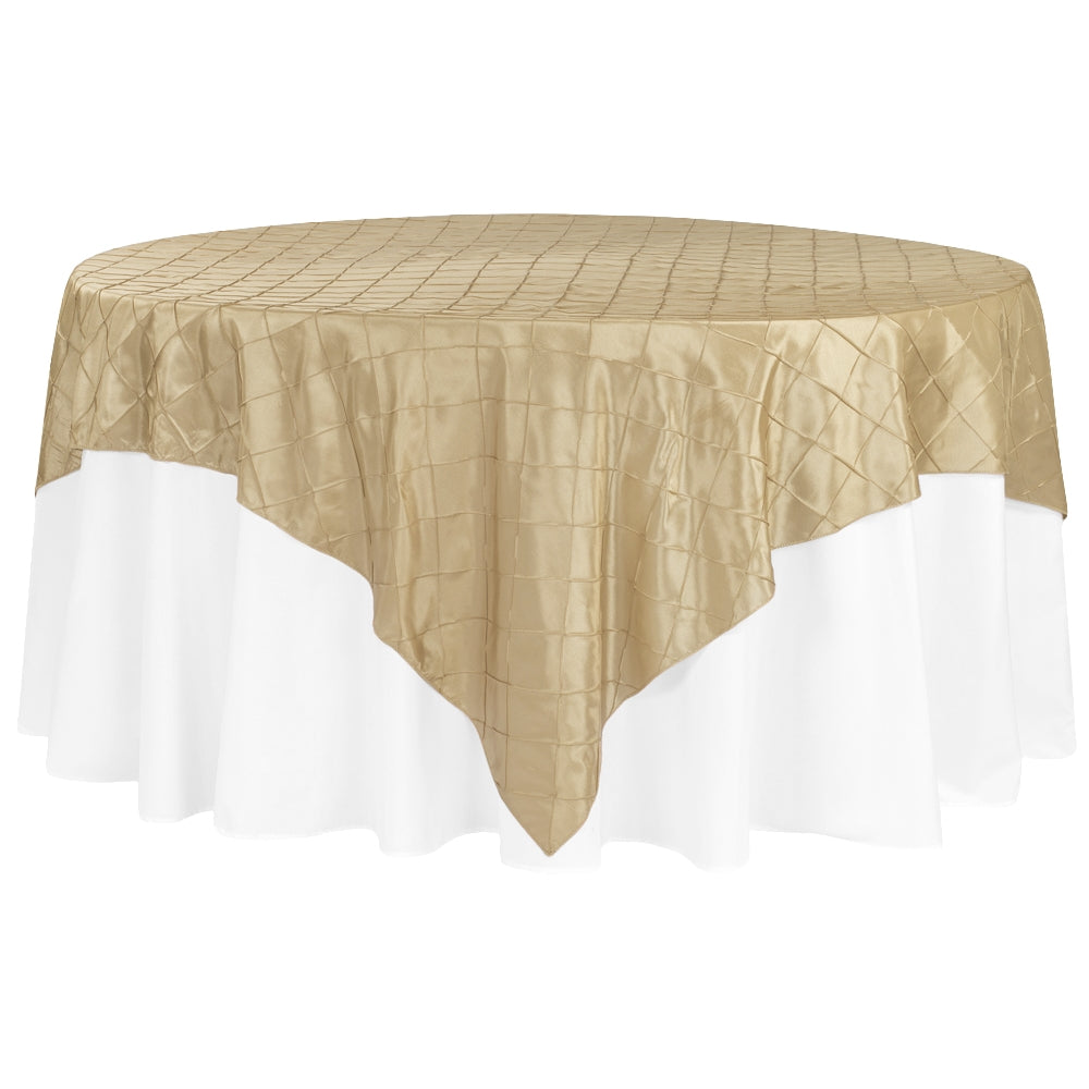 Pintuck 90x90 Square Table Overlay Champagne - CV Linens