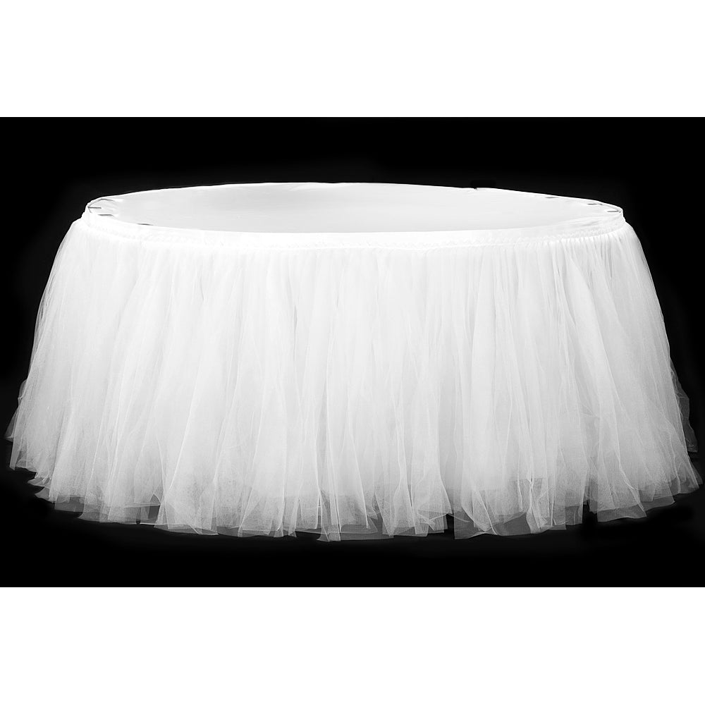 Tulle Tutu 17ft Table Skirt - White - CV Linens