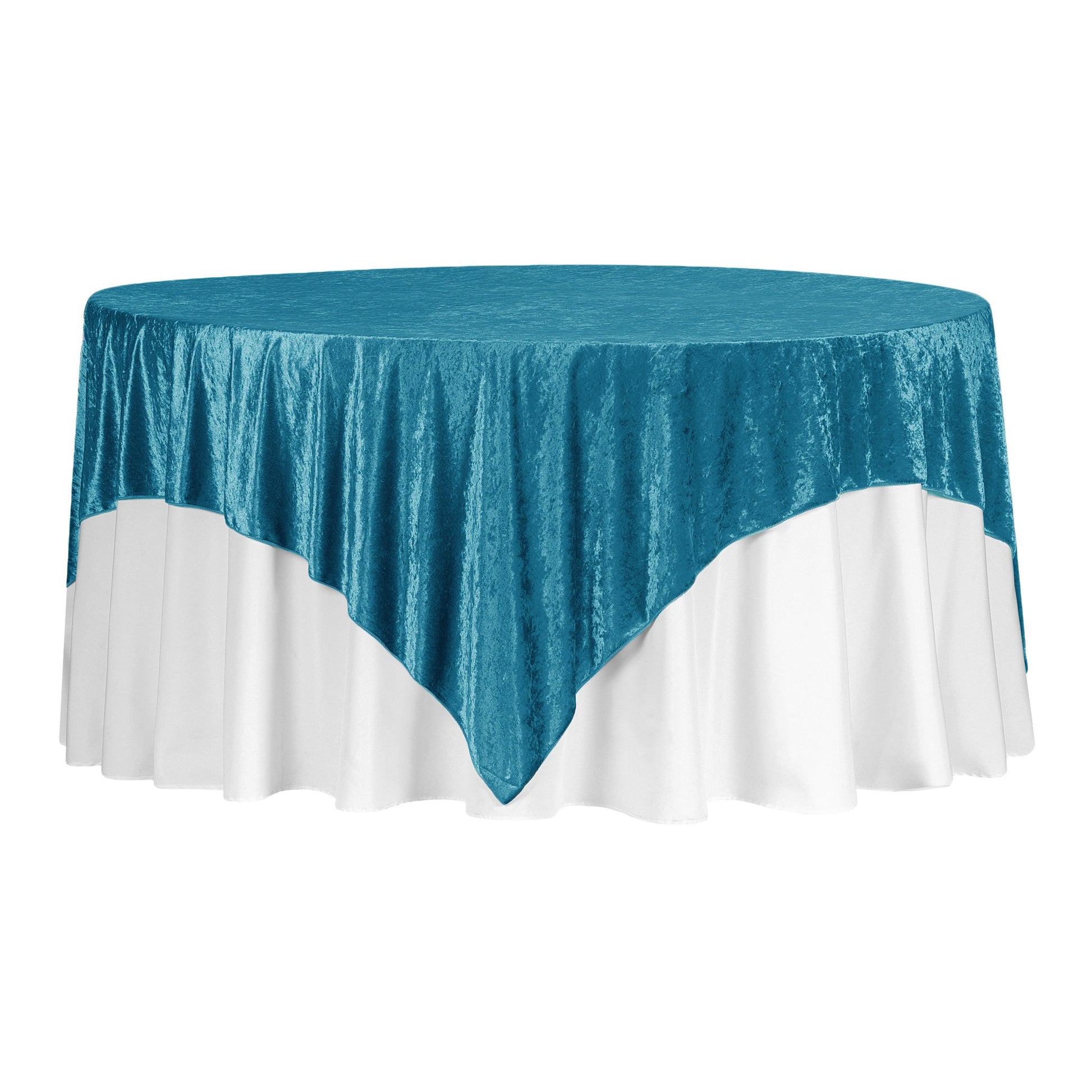 Velvet 85"x85" Square Tablecloth Table Overlay - Peacock Teal