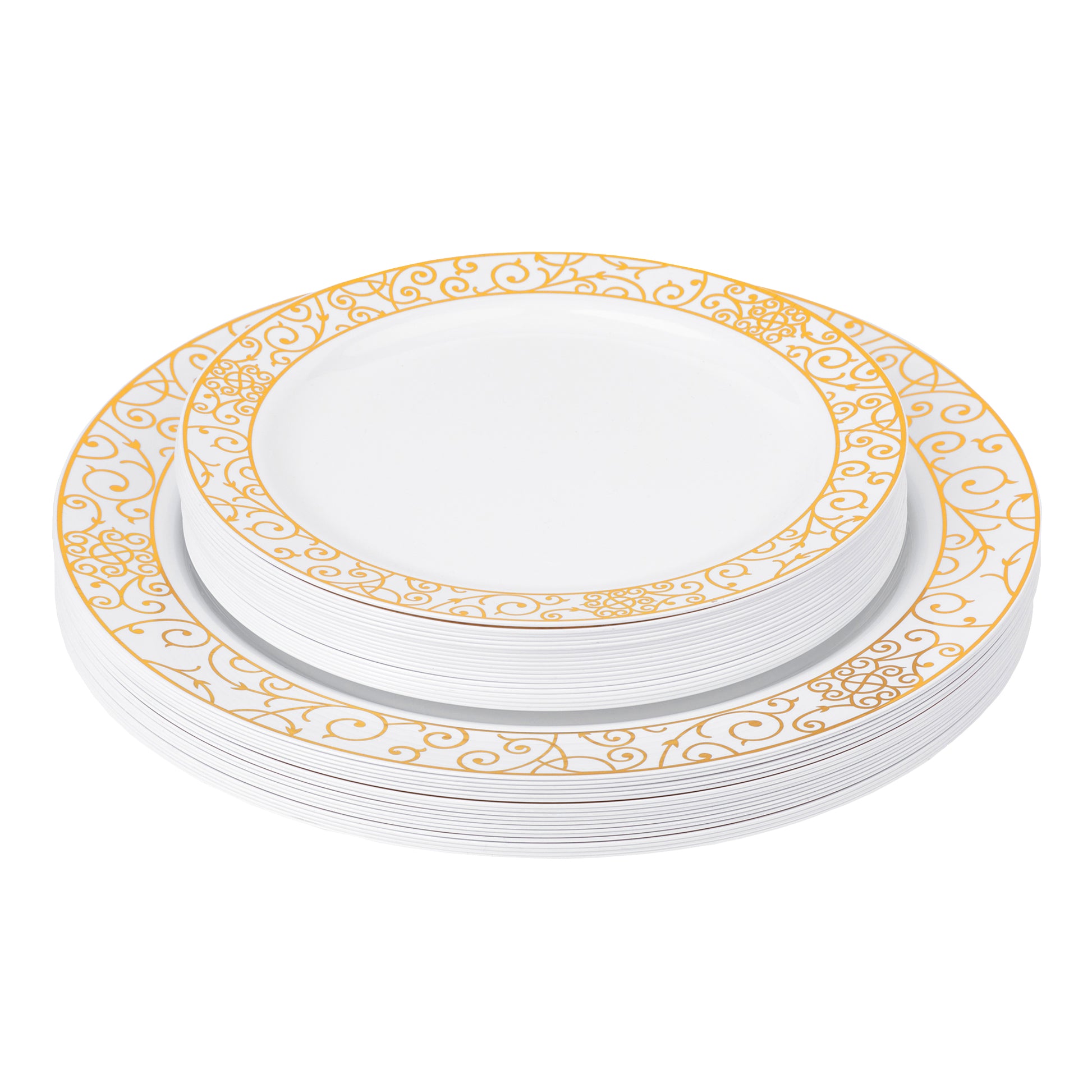 Venetian Disposable Plastic Plates 40 pcs Combo Pack - White Gold-Trimmed