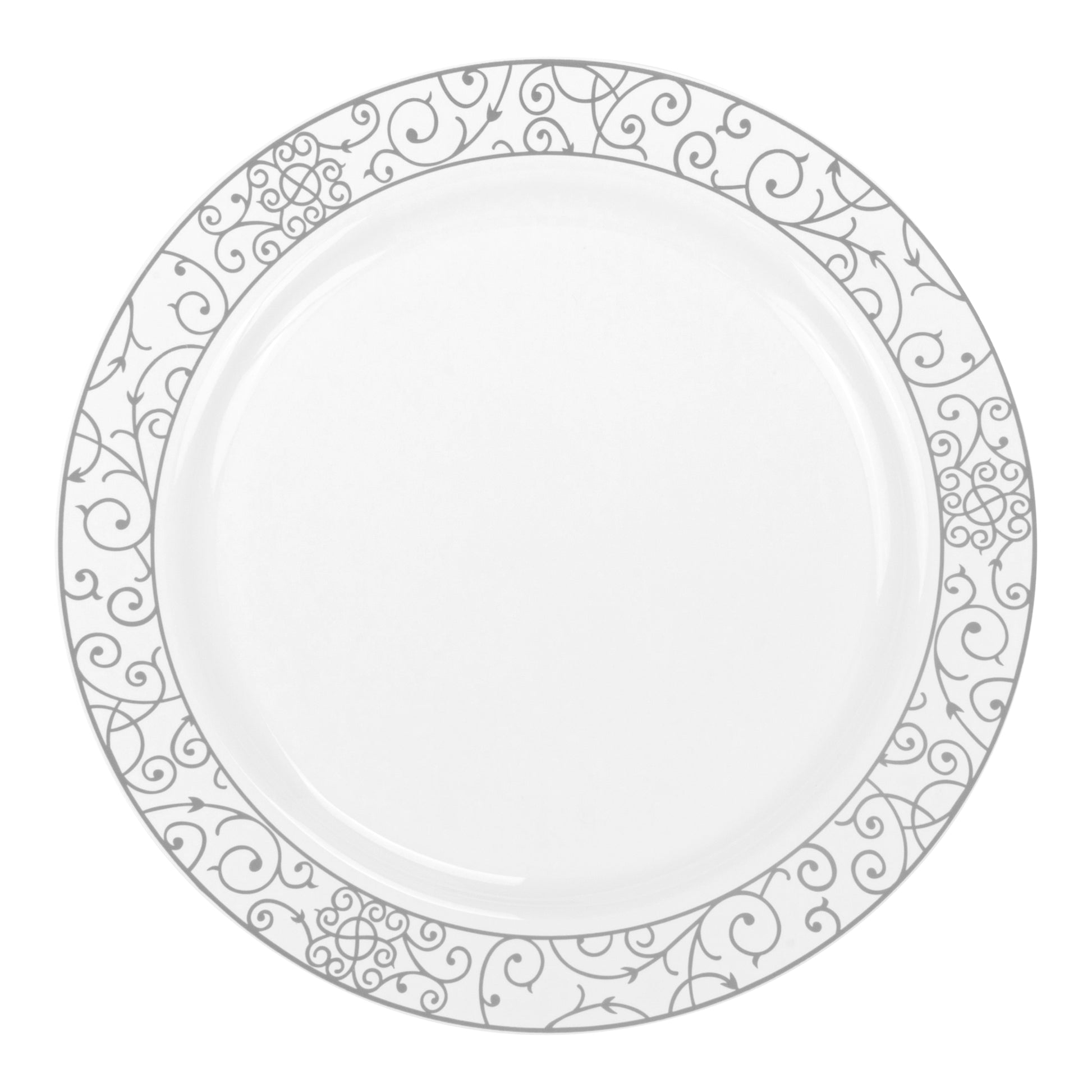Venetian Disposable Plastic Plates 40 pcs Combo Pack - White Silver-Trimmed