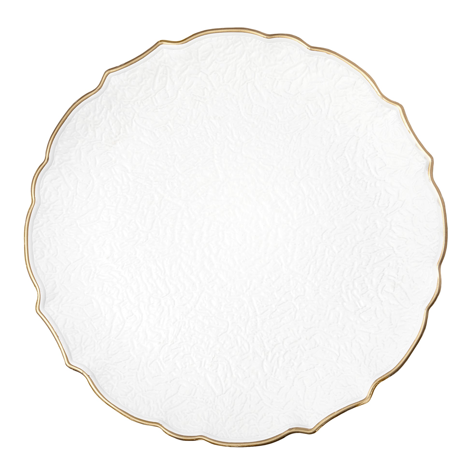 Victorian Embossed Acrylic Charger Plate - White Gold-Trimmed - CV Linens