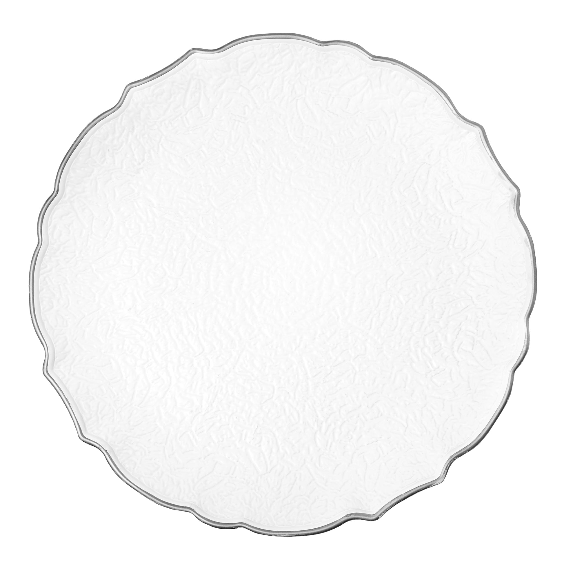 Victorian Embossed Acrylic Charger Plate - White Silver-Trimmed - CV Linens