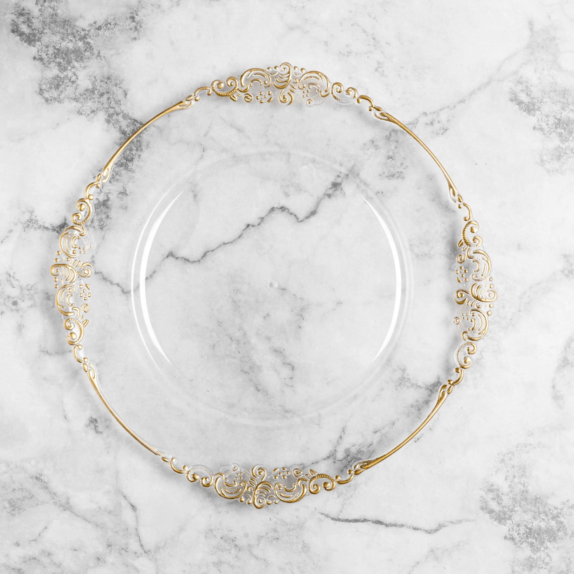 Vintage Round Charger Plate - Clear Gold-Trimmed