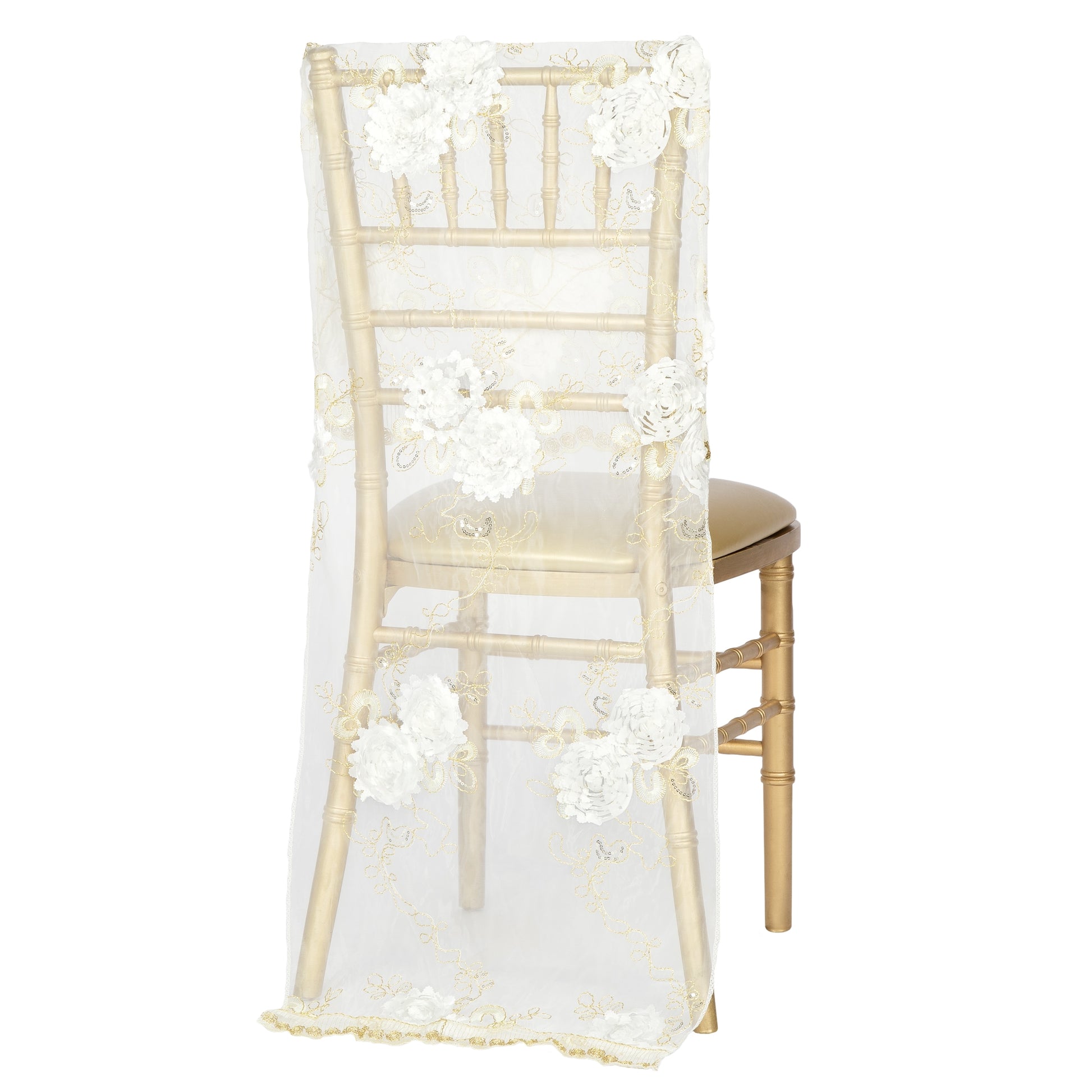 Vintage Veil Chiavari Chair Full Back Cover - Gold & Ivory - CV Linens