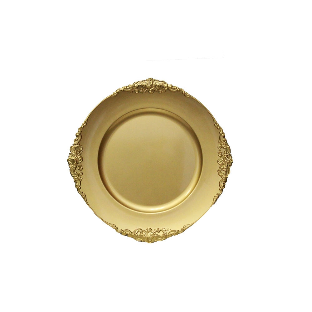 Vintage Round Charger Plate Gold CV Linens