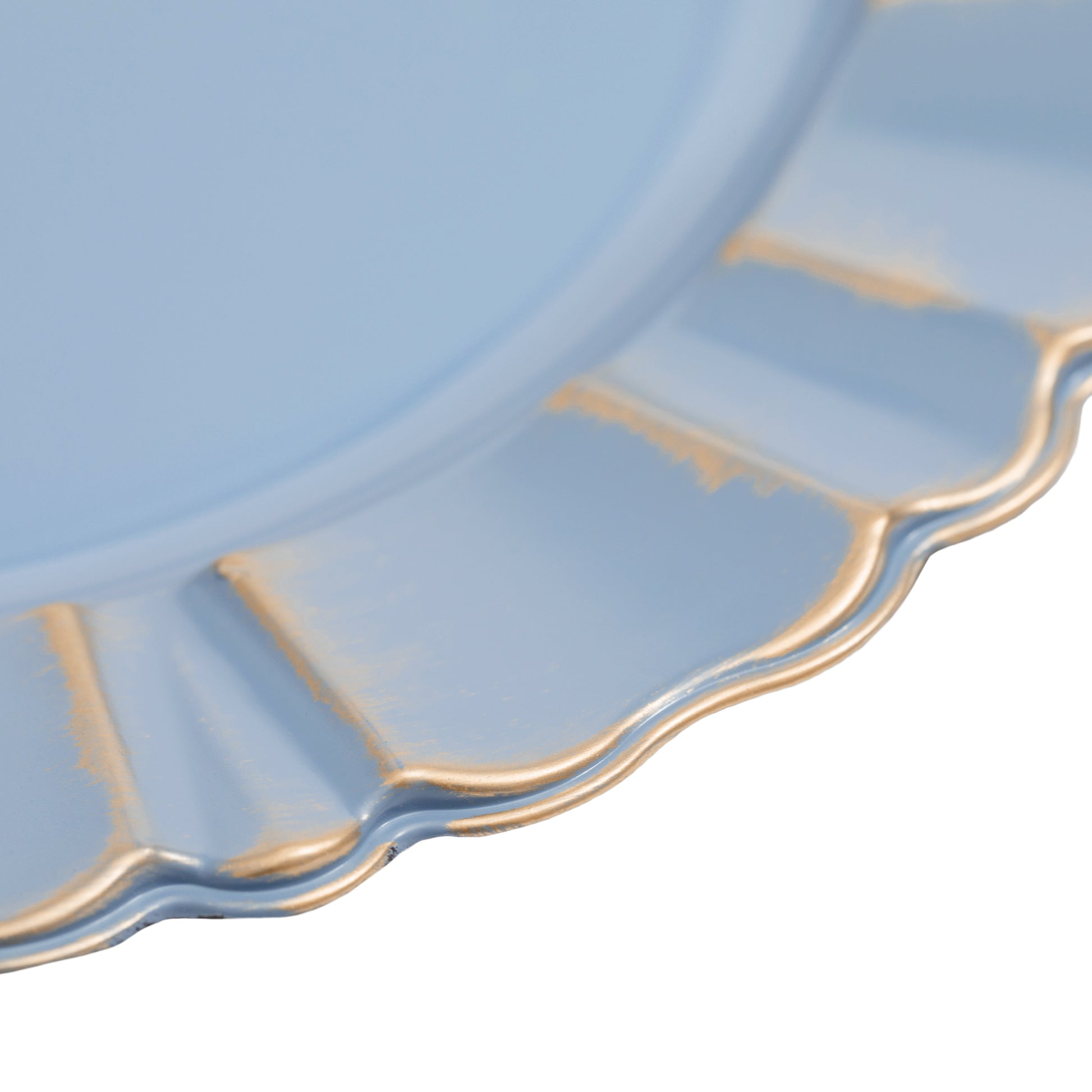 Waved Scalloped Acrylic 13" Charger Plate - Dusty Blue & Gold - CV Linens