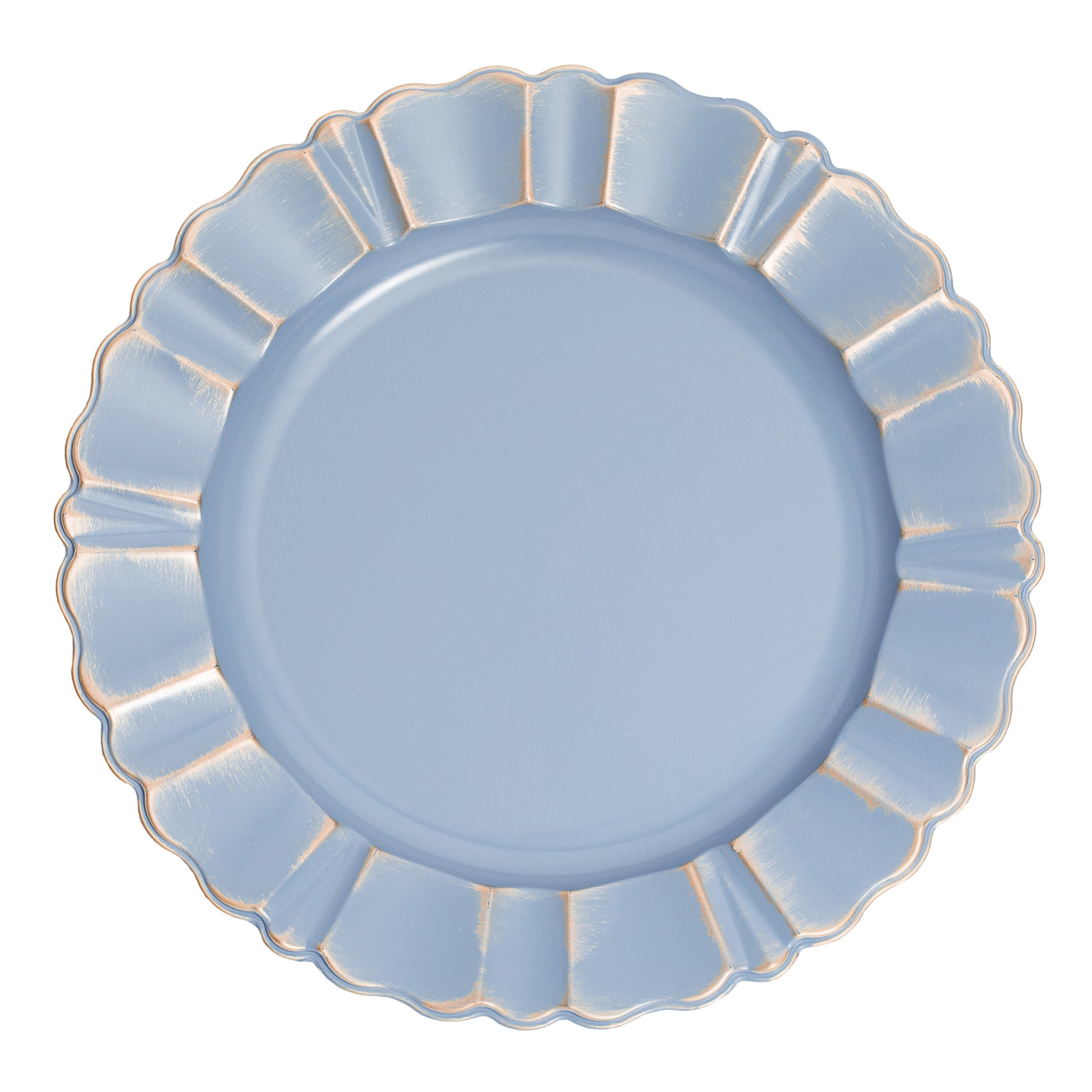 Waved Scalloped Acrylic 13" Charger Plate - Dusty Blue & Gold - CV Linens
