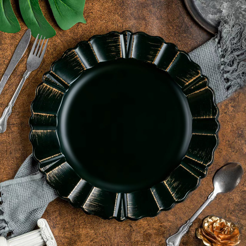 Waved Scalloped Acrylic 13" Emerald Green & Gold Charger Plate CV Linens