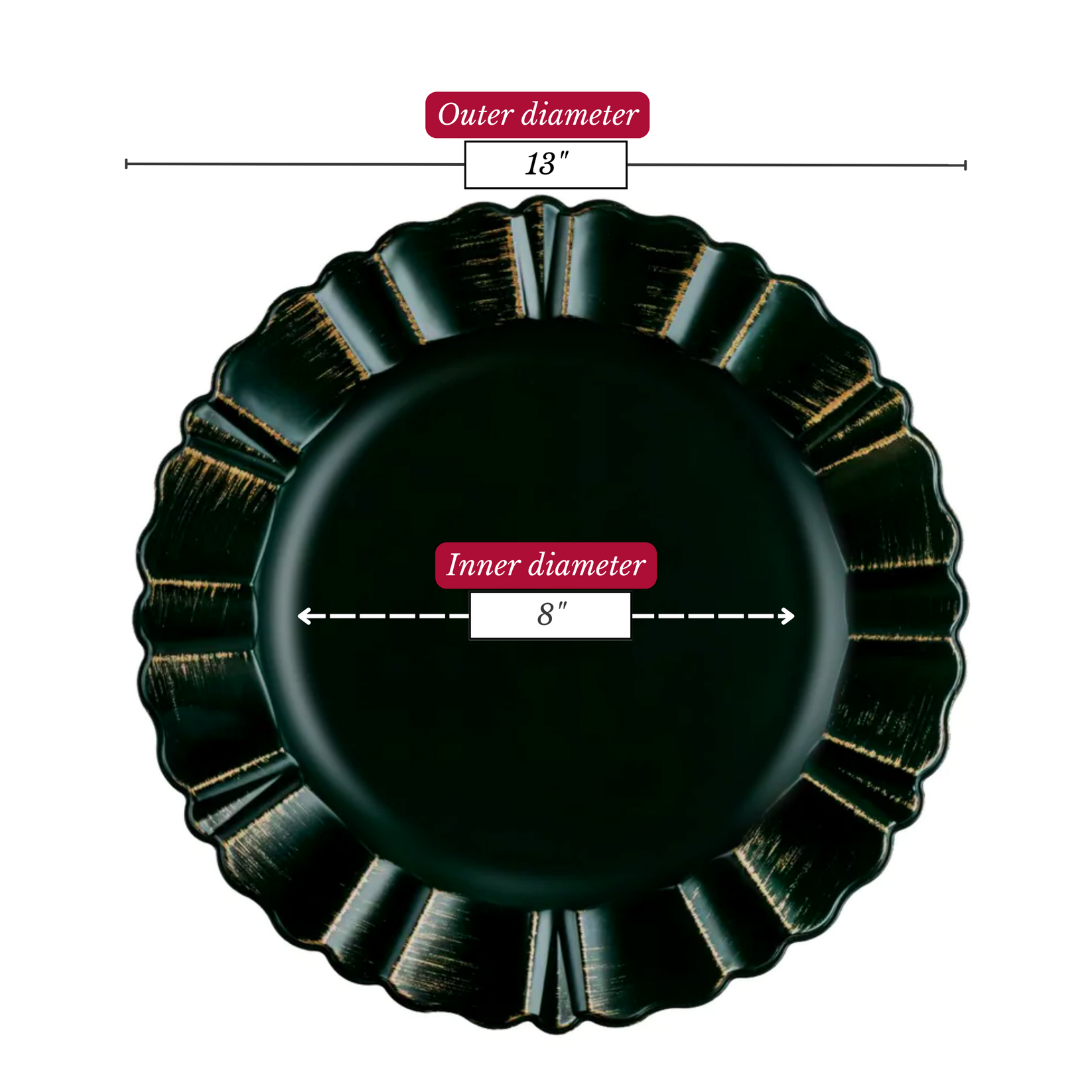 Waved Scalloped Acrylic 13" Emerald Green & Gold Charger Plate CV Linens