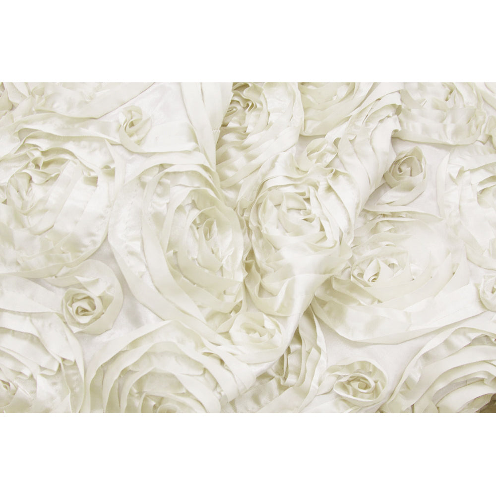 Wedding Rosette Satin 90"x156" rectangular Tablecloth - Ivory - CV Linens