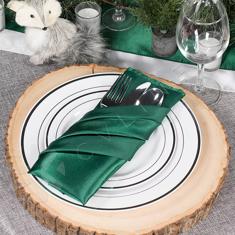 Efavormart 5 Pack Hunter Emerald Green Striped Satin Cloth Napkins,  Wrinkle-Free Reusable Dinner Napkins - 20x20 For Wedding Party Event  Banquet