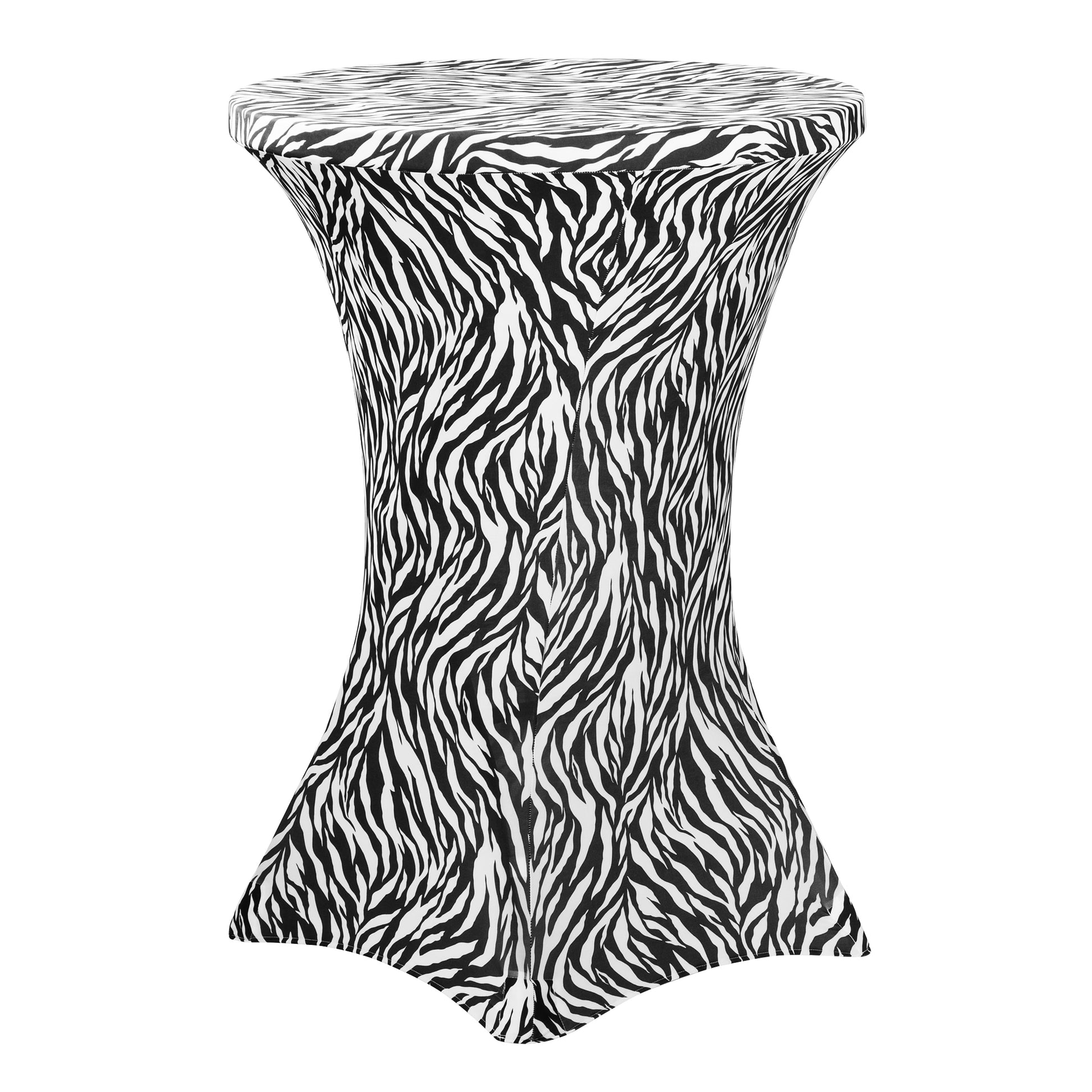 Zebra Spandex Cocktail Table Cover 30" Round - Black & White - CV Linens
