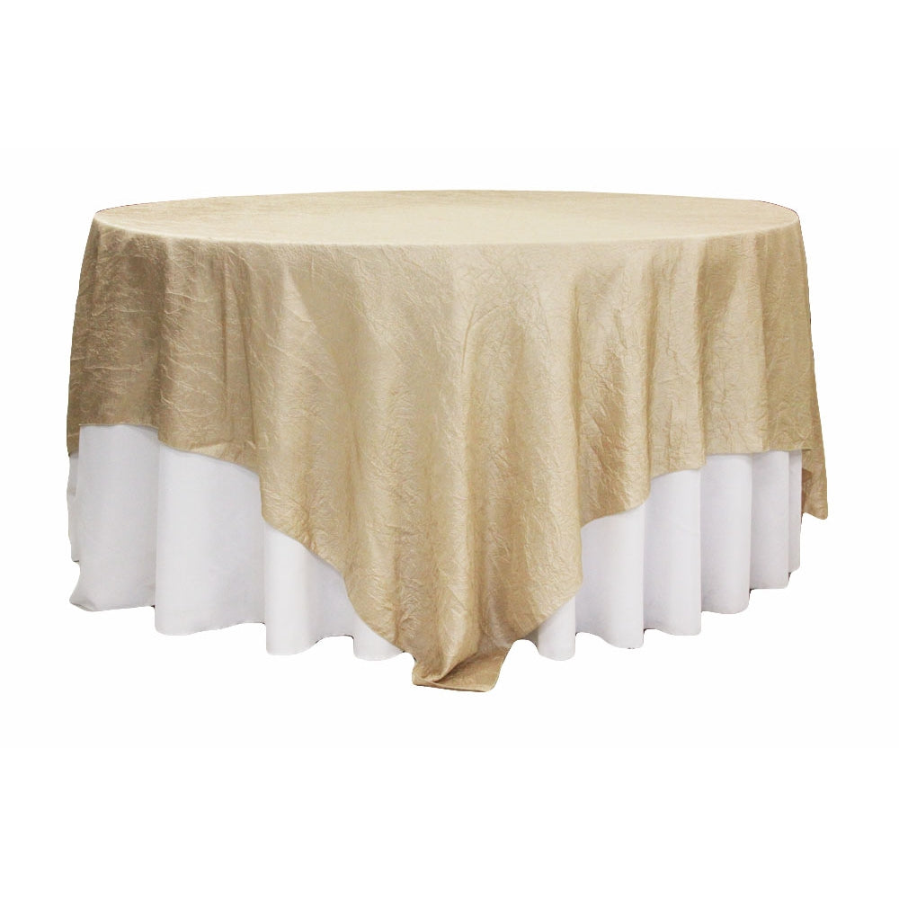 Crushed Taffeta 90"x90" Square Table Overlay - Champagne - CV Linens