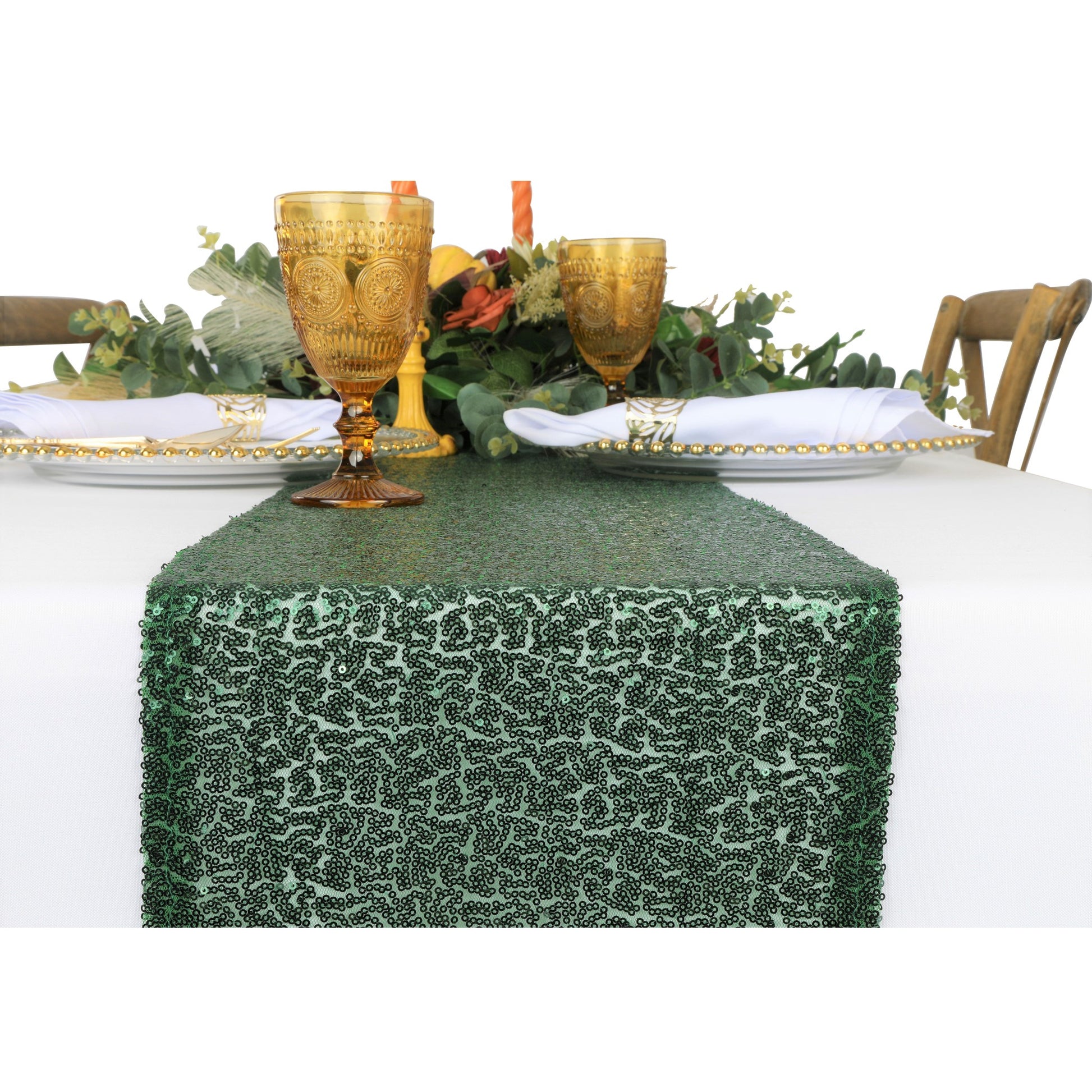 Glitz Sequin Mesh Net Table Runner 12"x108" - Emerald Green