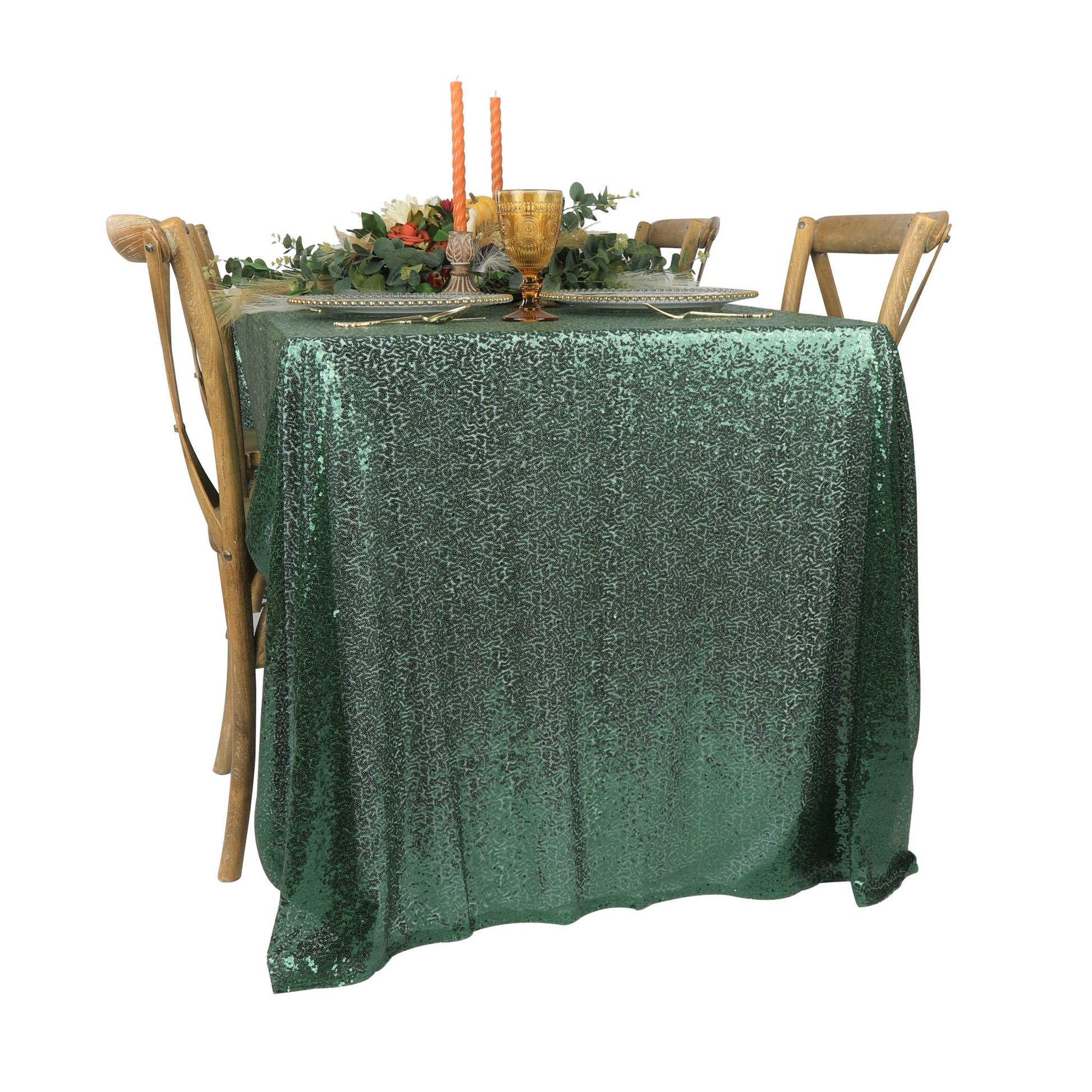 Glitz Sequin Mesh Net Tablecloth 90"x132" Rectangular - Emerald Green