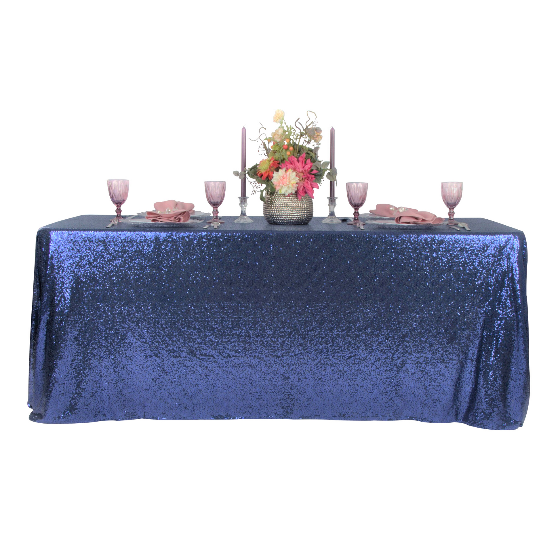 Glitz Sequin Mesh Net Tablecloth 90"x156" Rectangular - Navy Blue