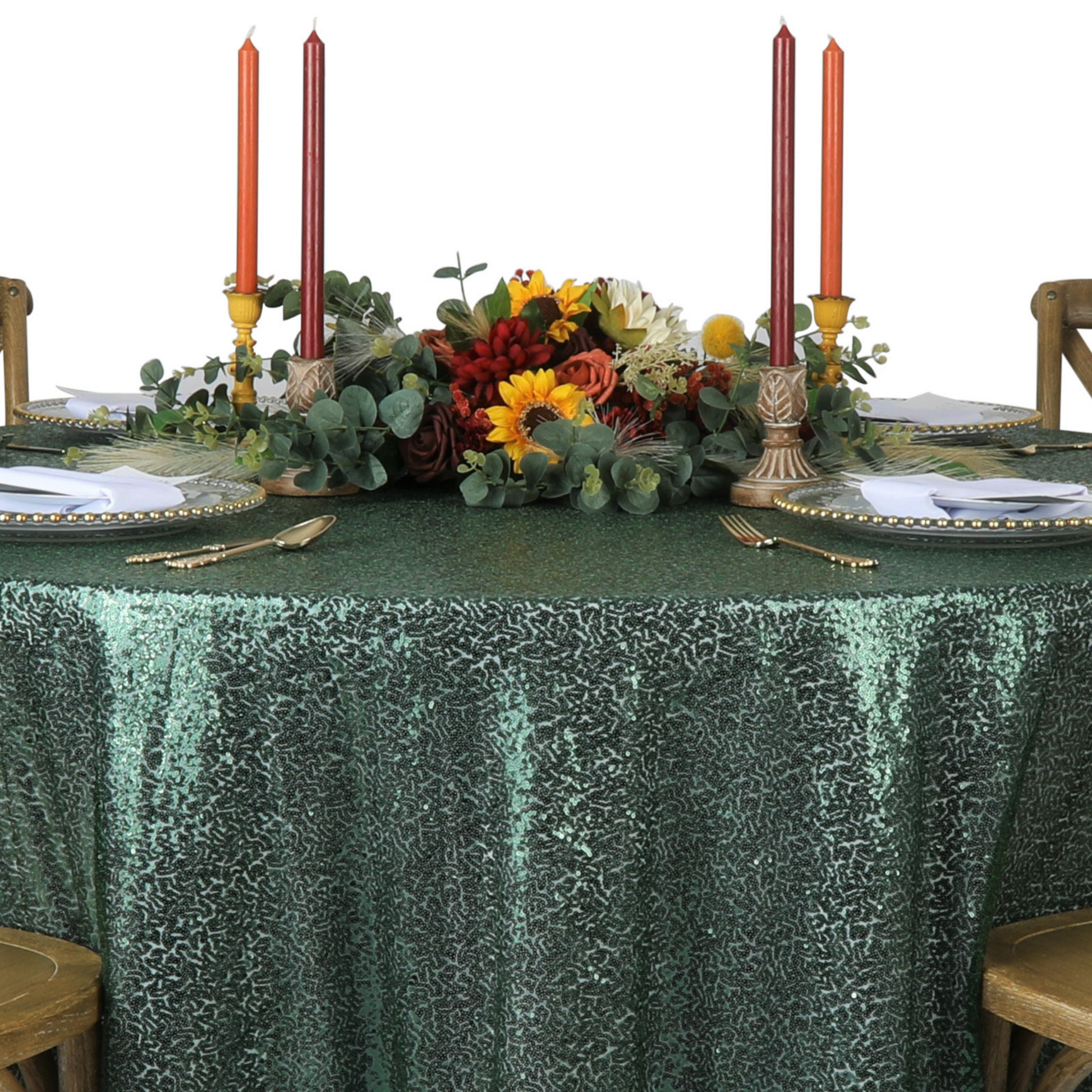 Glitz Sequin Mesh Net Tablecloth 116" Round - Emerald Green