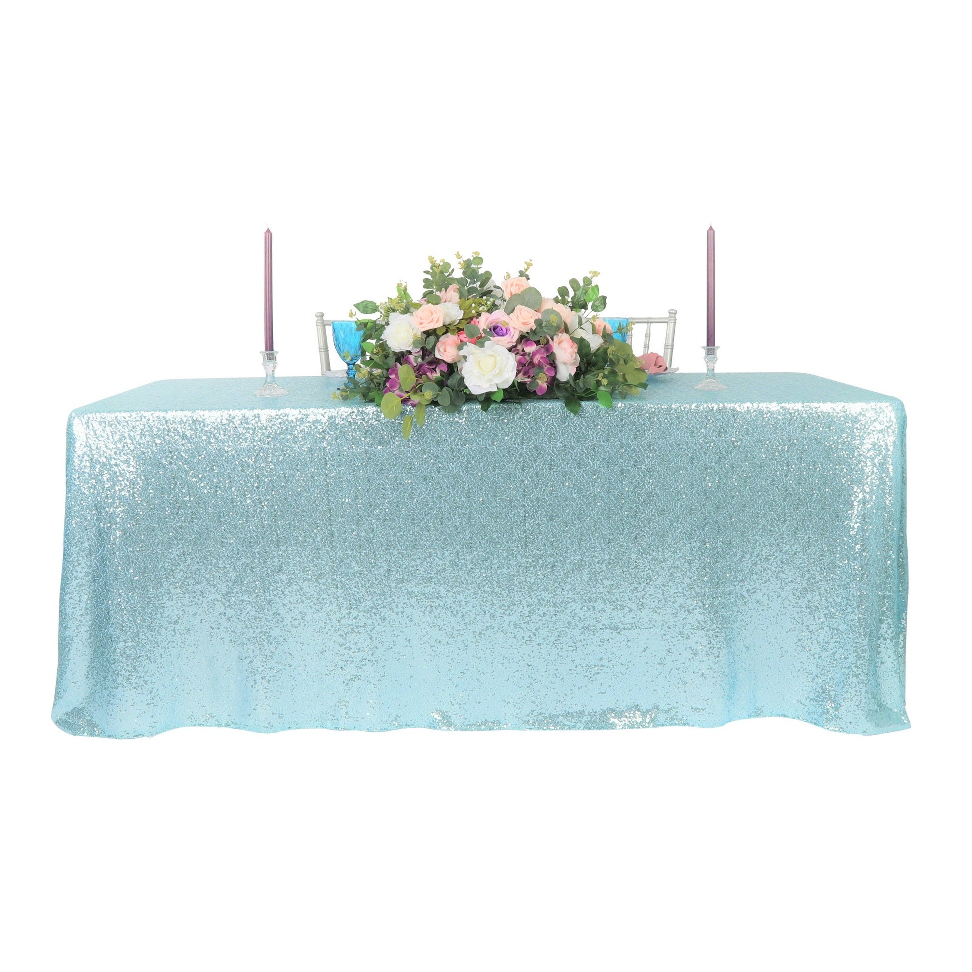 Glitz Sequin Mesh Net Tablecloth 90"x156" Rectangular - Baby Blue