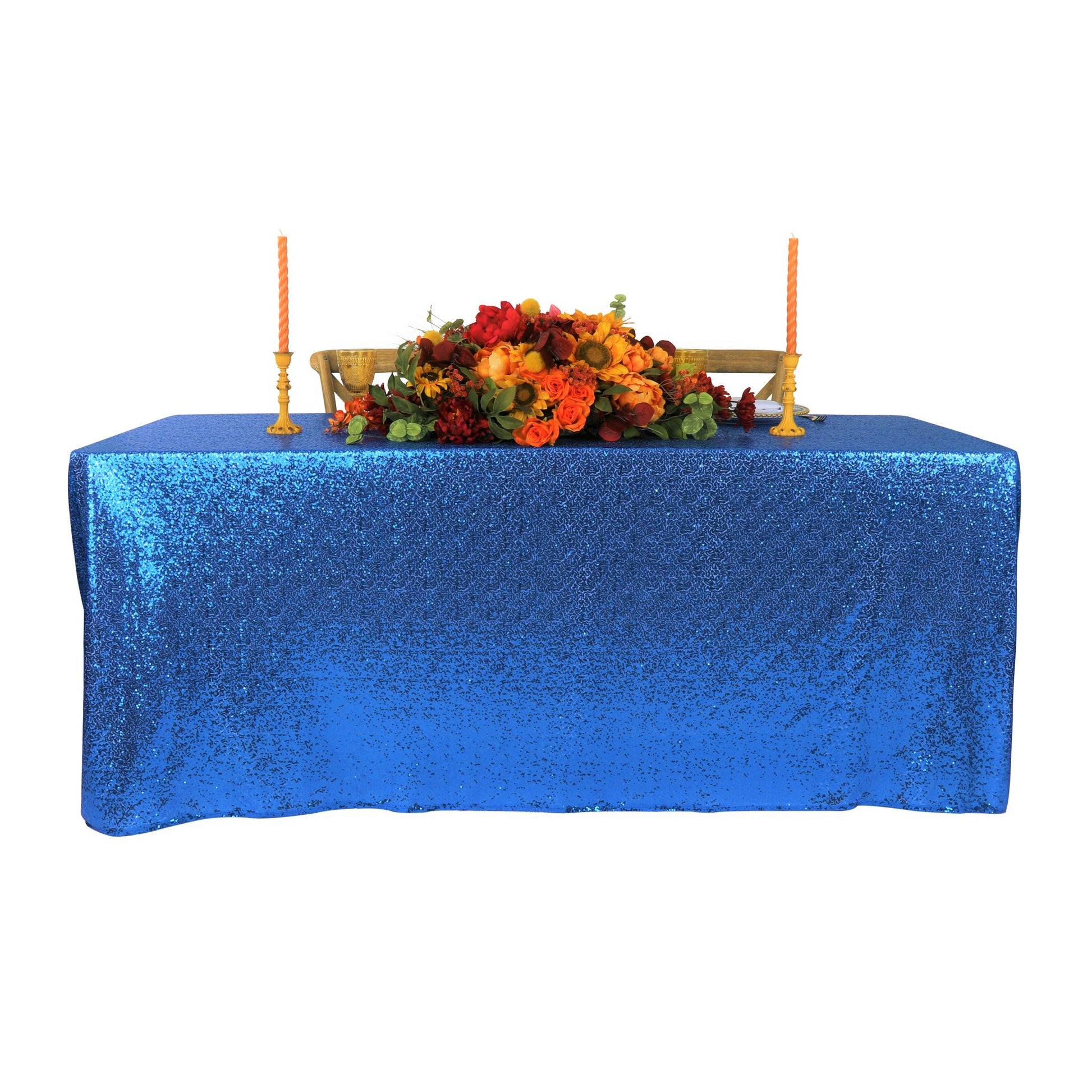 Glitz Sequin Mesh Net Tablecloth 90"x156" Rectangular - Royal Blue