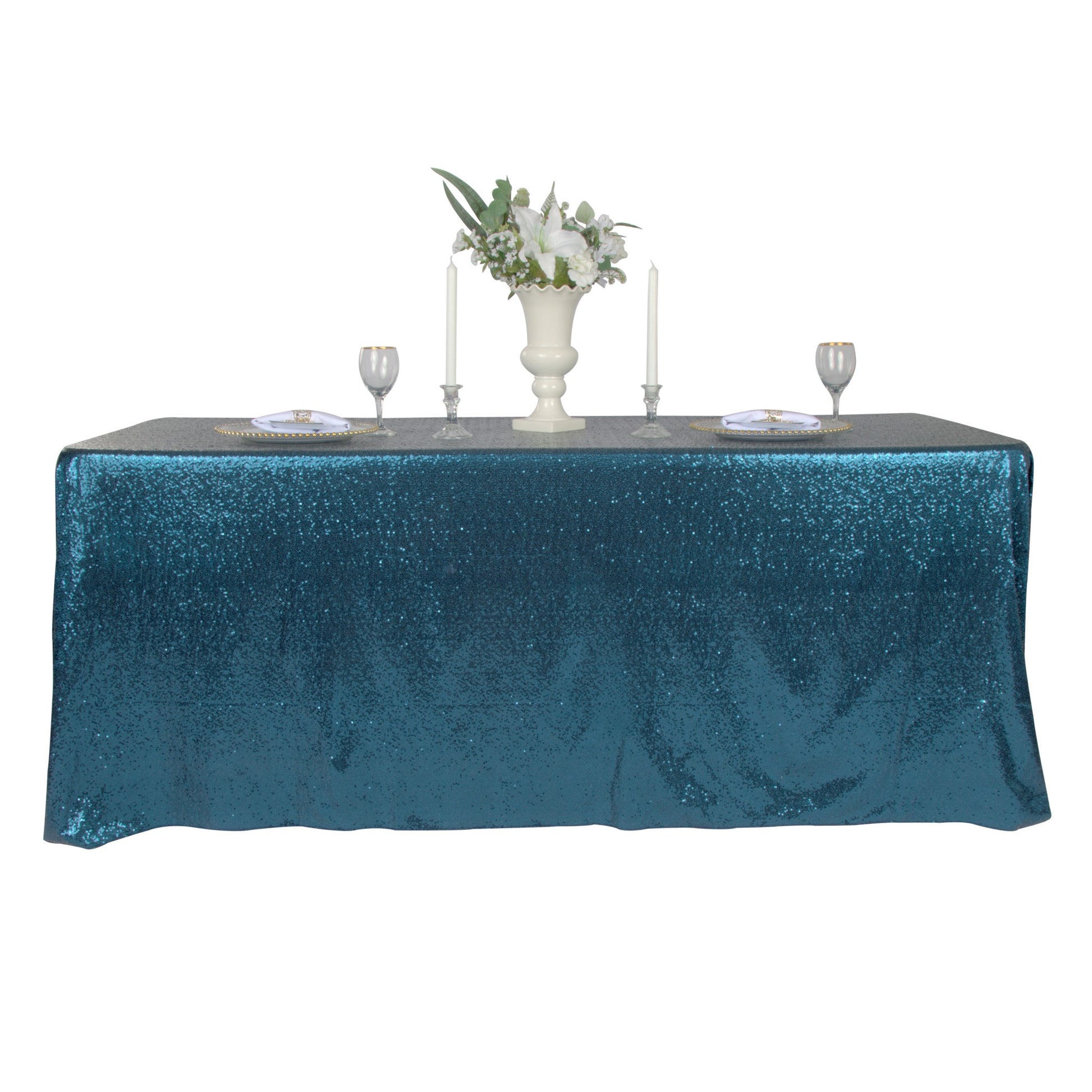 Glitz Sequin 90"x156" Rectangular Tablecloth - Peacock Teal