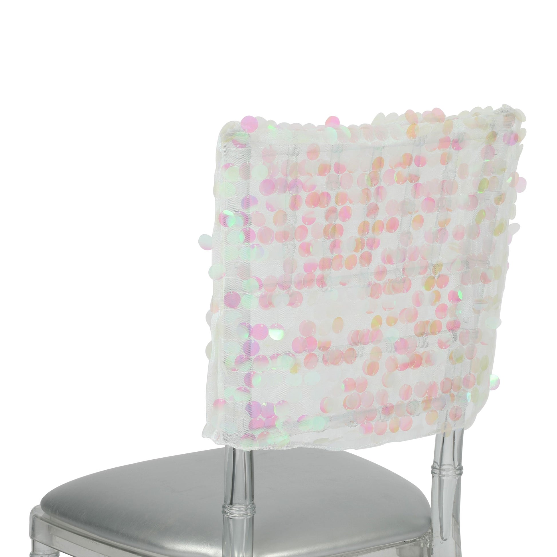 Payette Sequin Chiavari Chair Cap 16"W x 14"L - Iridescent Pink