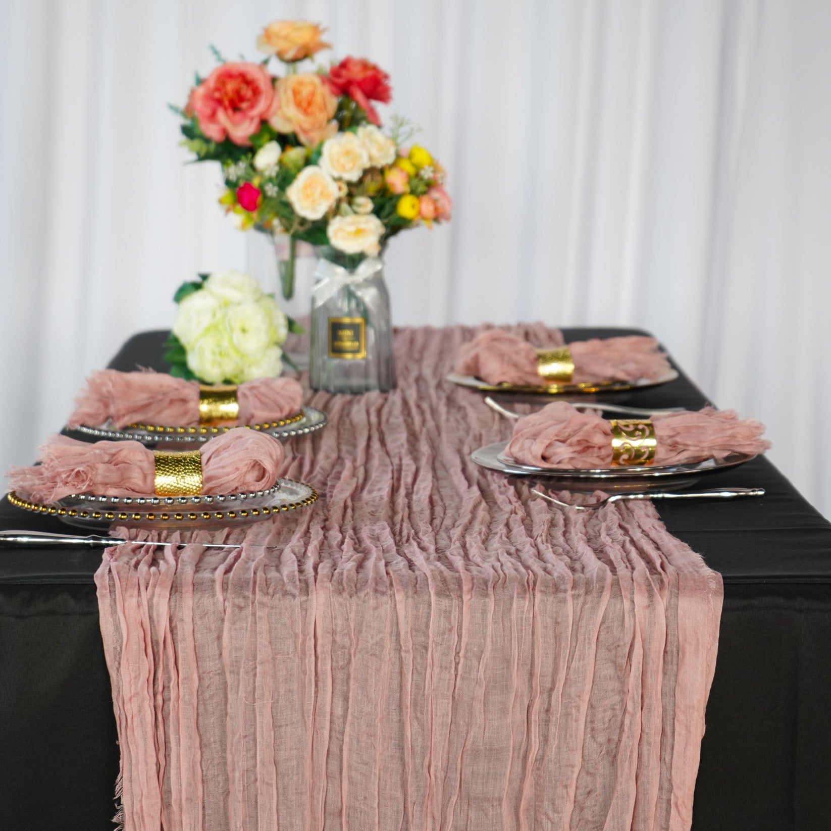 Premium Cheesecloth Table Runner 16FT x 25" Dusty Rose/Mauve CV Linens