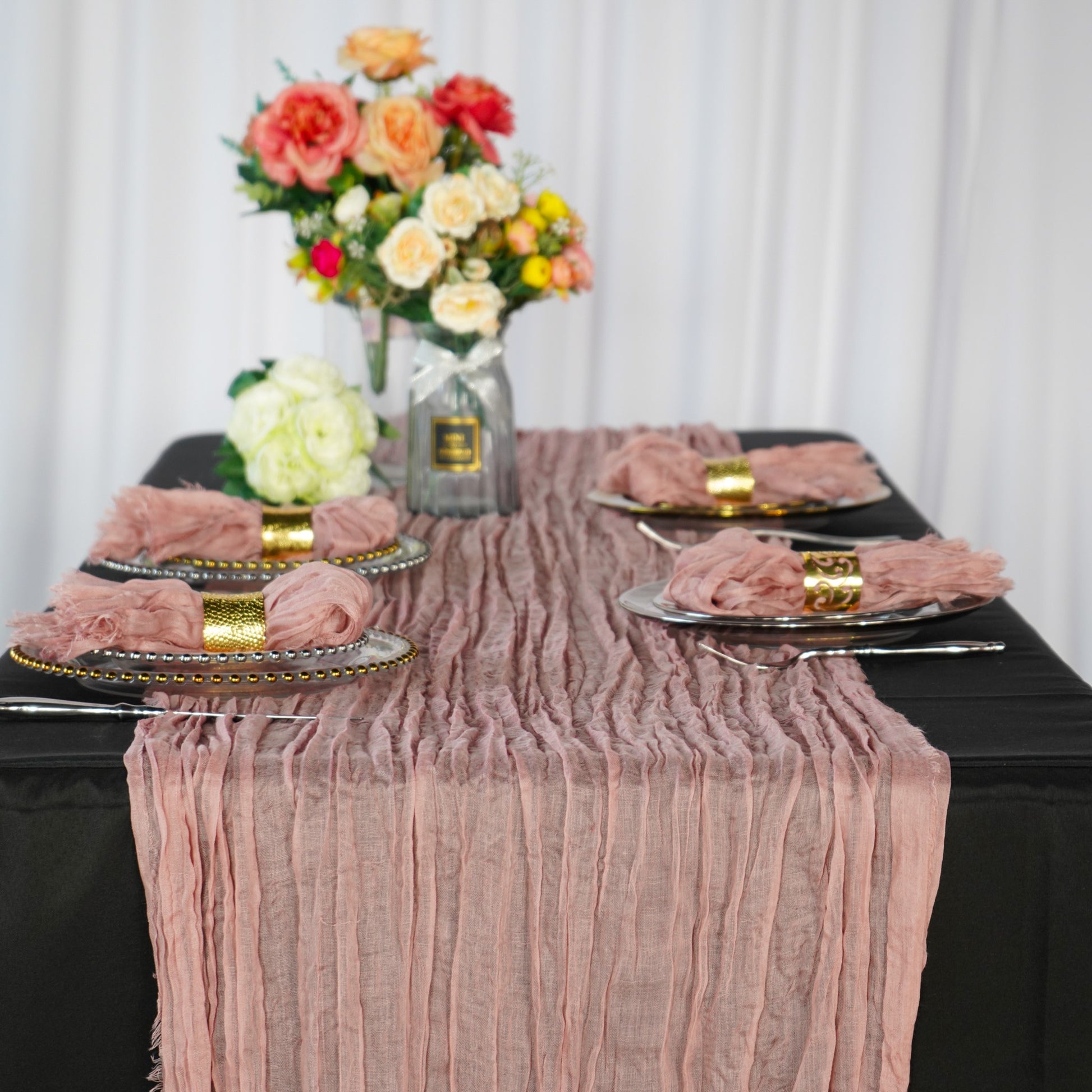 Cheesecloth Table Runner 25 x 16ft - Dusty Rose