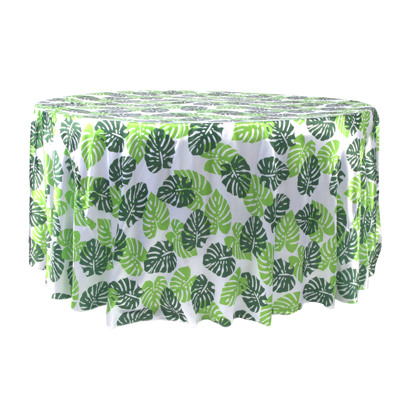 Satin 120 inch Round Tablecloth Tropical Palm Leaf Design at CV Linens