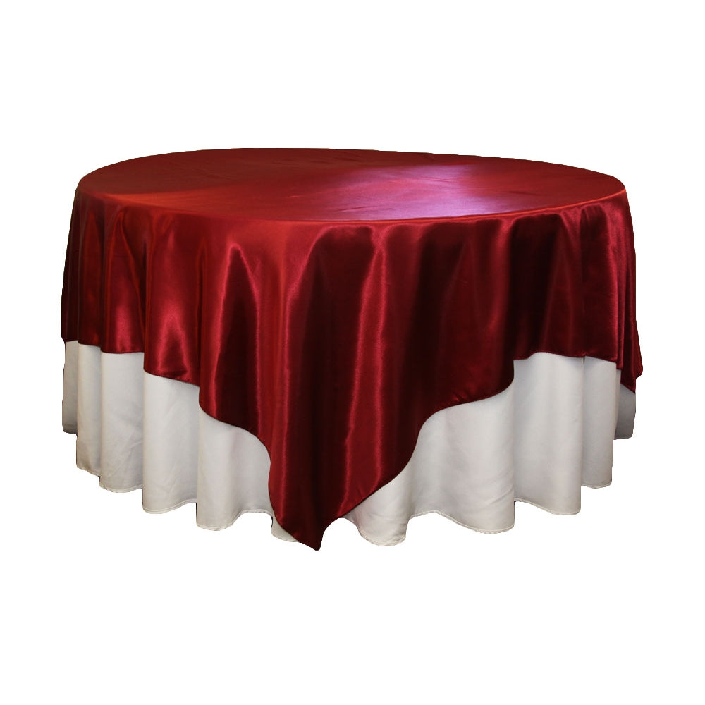 Square 90"x90" Satin Table Overlay - Apple Red - CV Linens