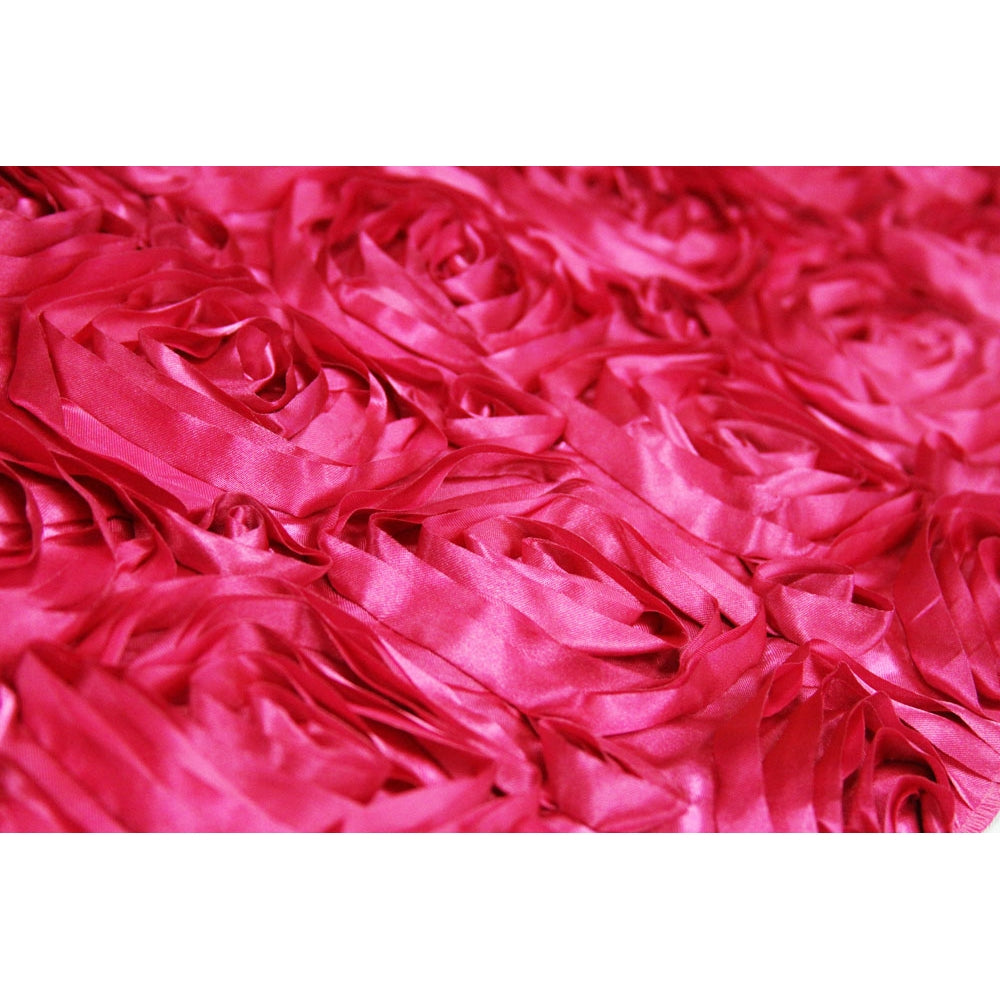 Wedding Rosette Satin 90"x156" rectangular Tablecloth - Fuchsia - CV Linens