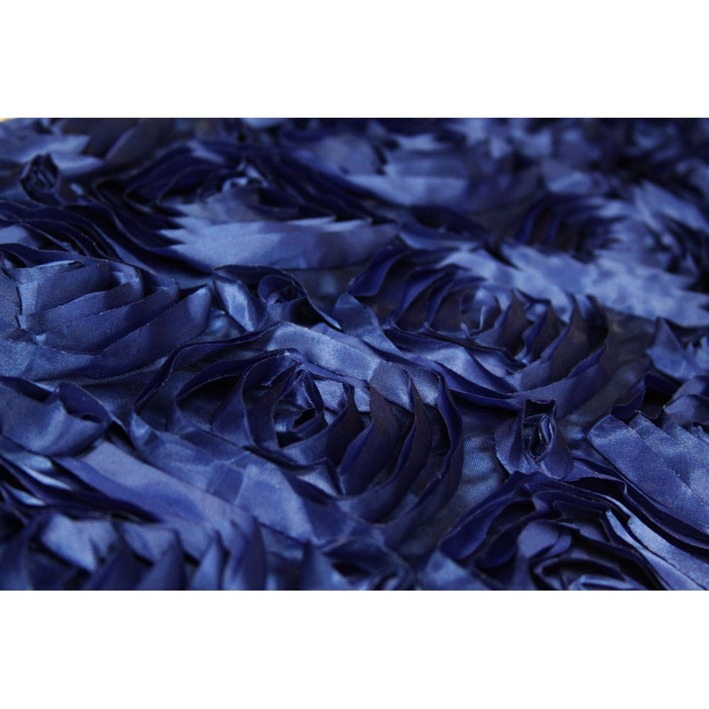 Wedding Rosette Satin 90"x132" rectangular Tablecloth - Navy Blue - CV Linens