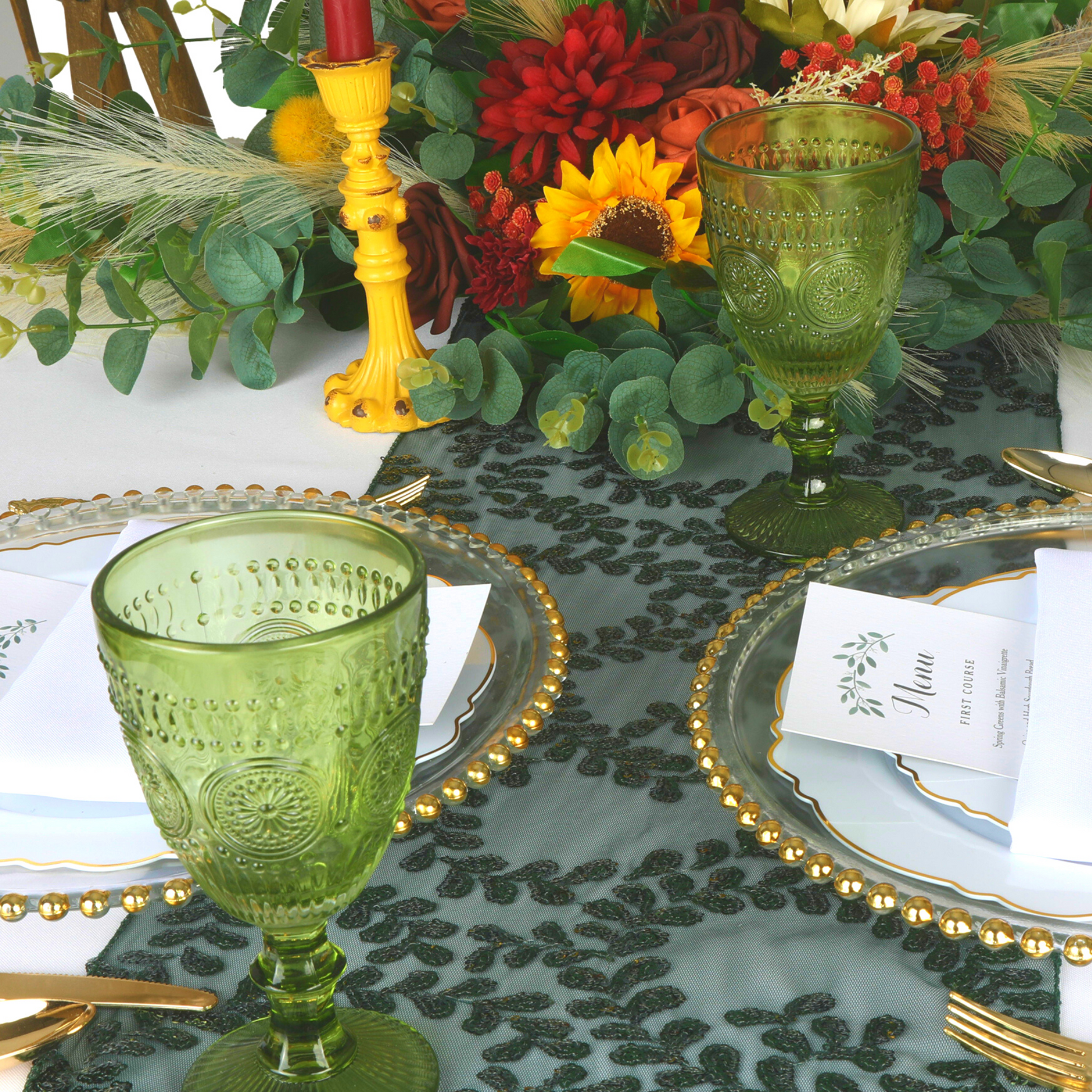 Sequin Vine Table Runner - Emerald Green