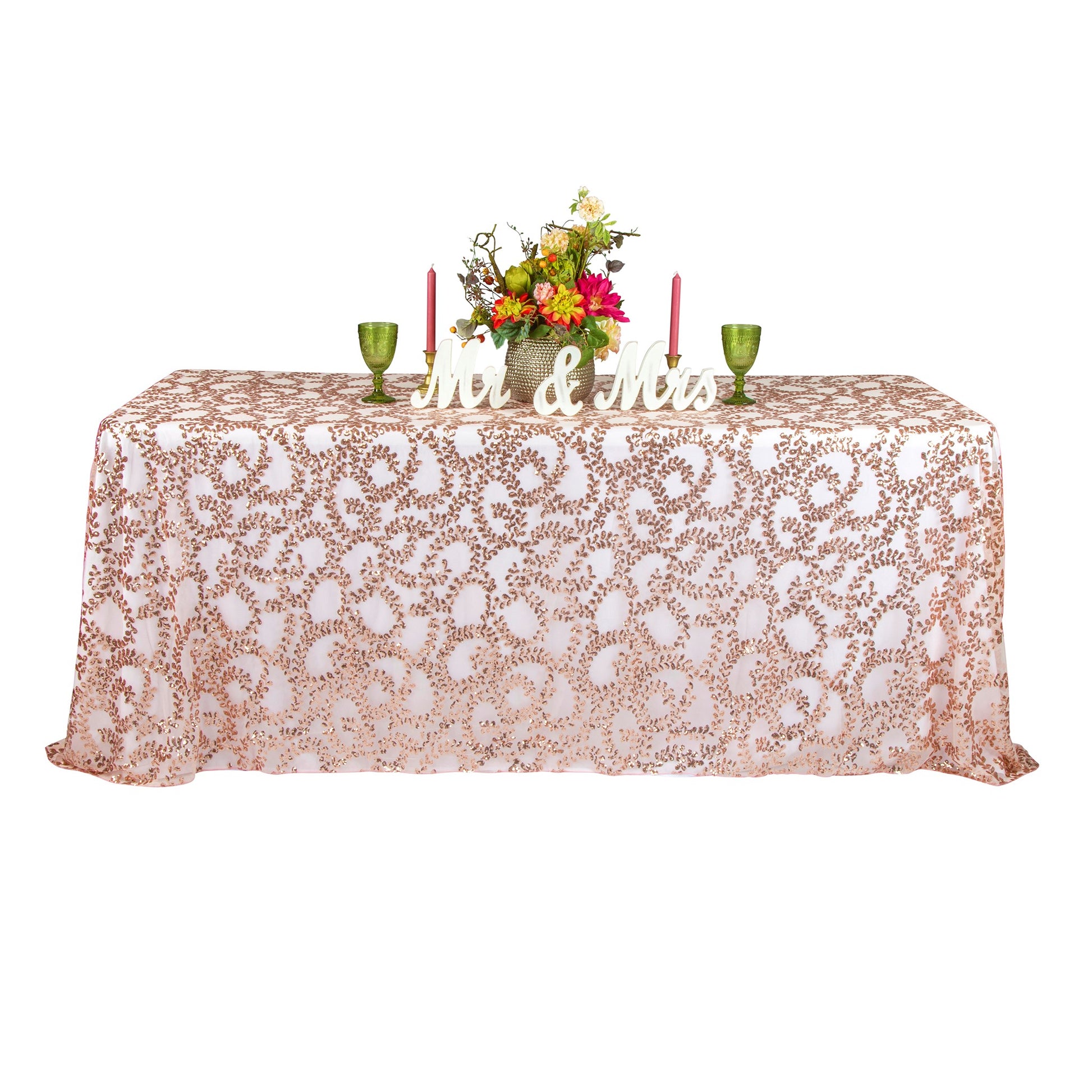 Sequin Vine Tablecloth Overlay 90"x132" Rectangle - Blush/Rose Gold