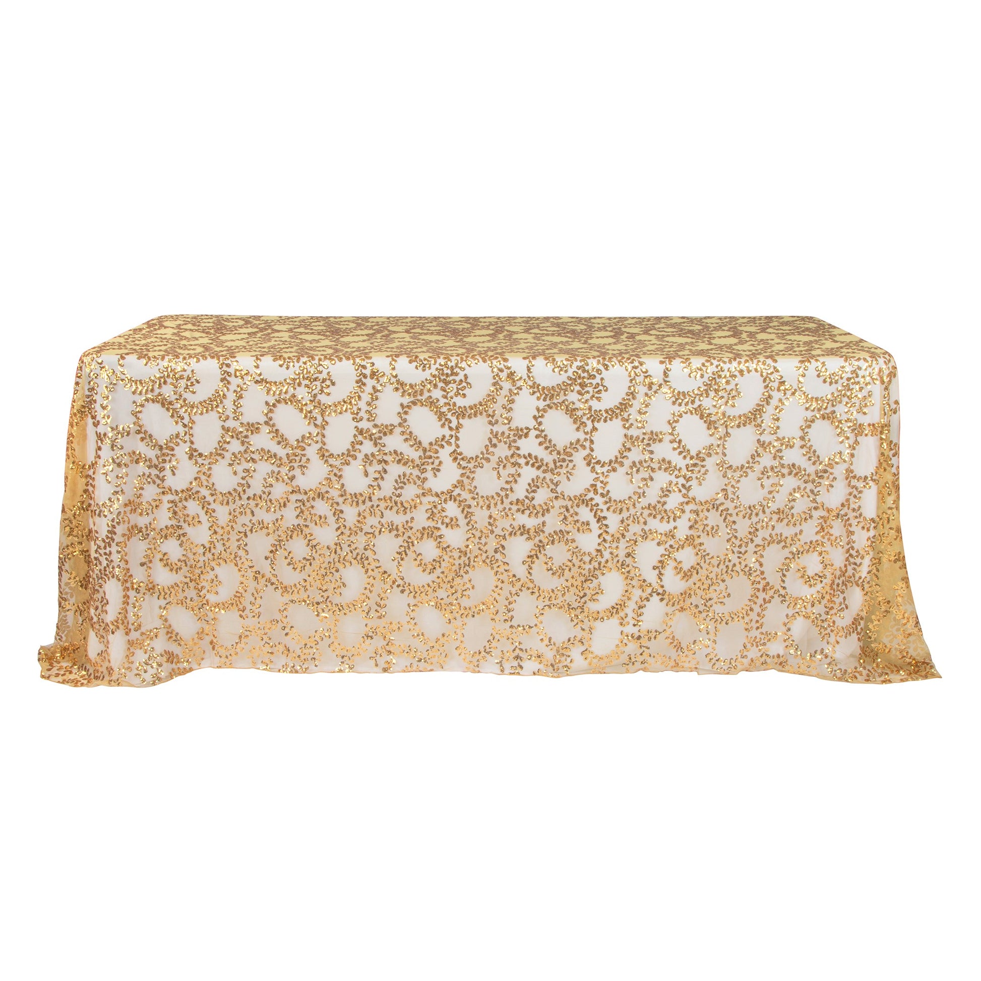 Sequin Vine Tablecloth Overlay 90"x132" Rectangle - Gold
