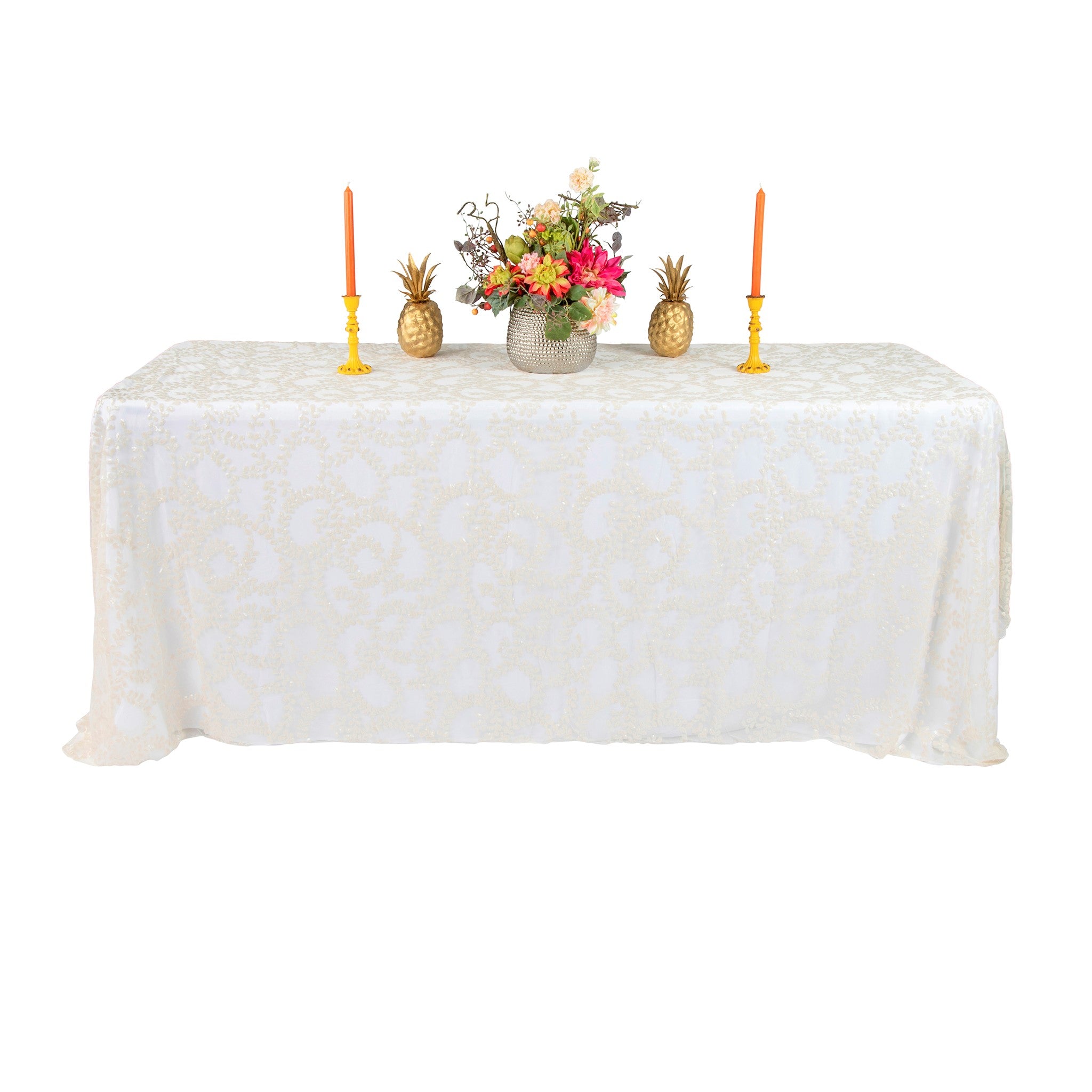 Ivory Overlay Rectangular Table Sequin Vine Tablecloth Overlay 90