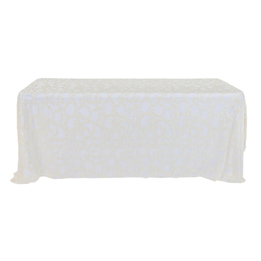 Sequin Vine Tablecloth Overlay 90"x132" Rectangle - Light Ivory/Off White