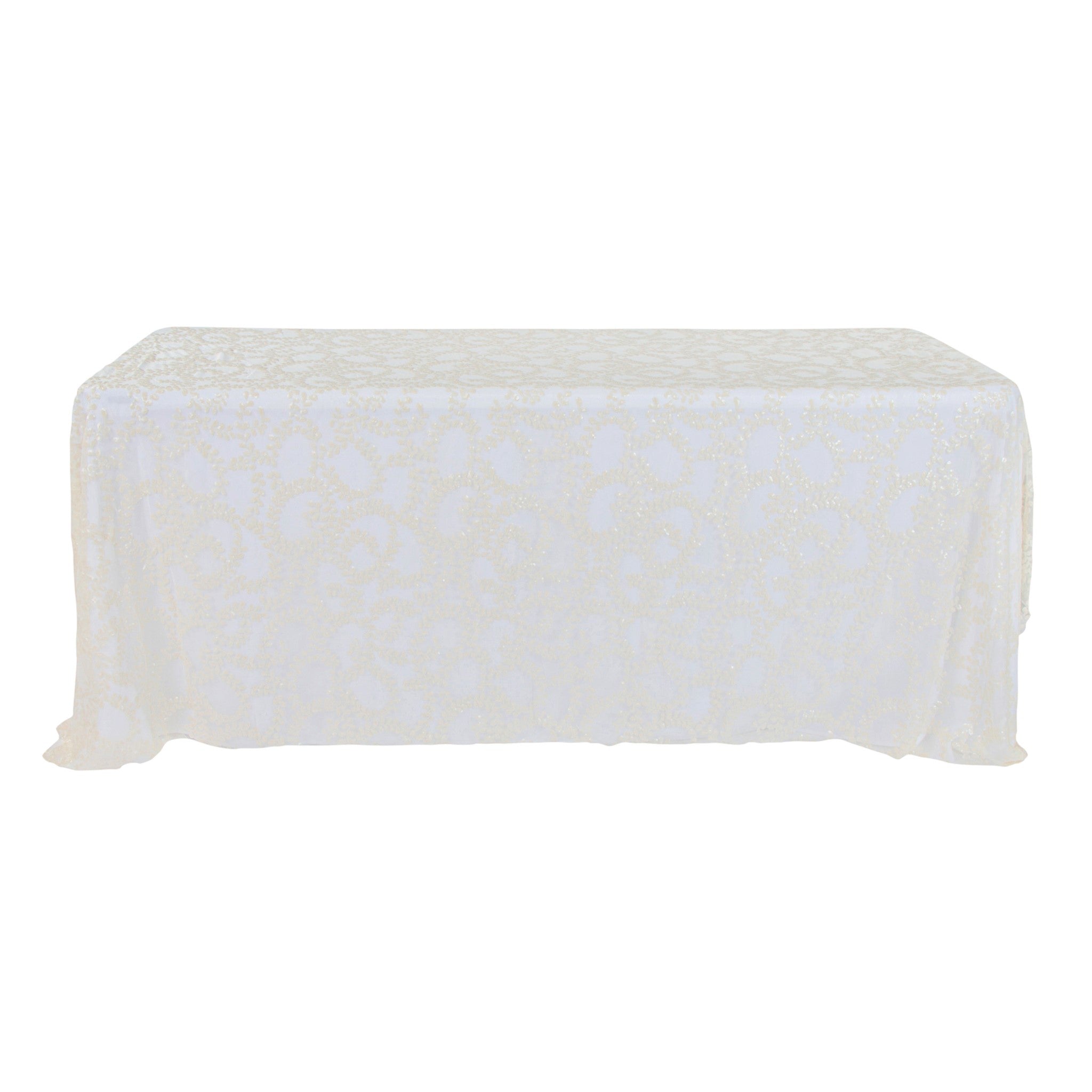 Ivory Overlay Rectangular Table Sequin Vine Tablecloth Overlay 90