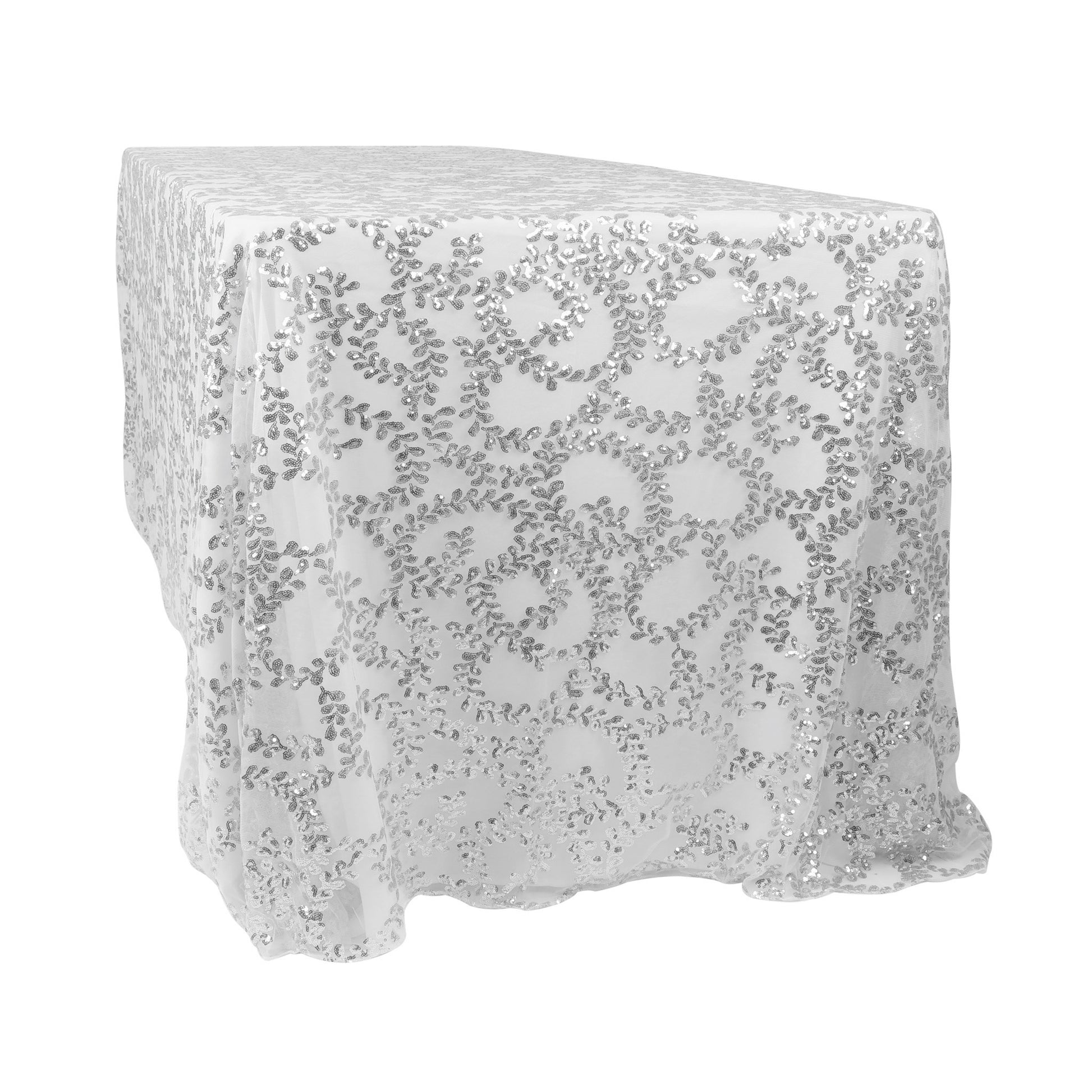 Sequin Vine Tablecloth Overlay 90"x156" Rectangle - Silver