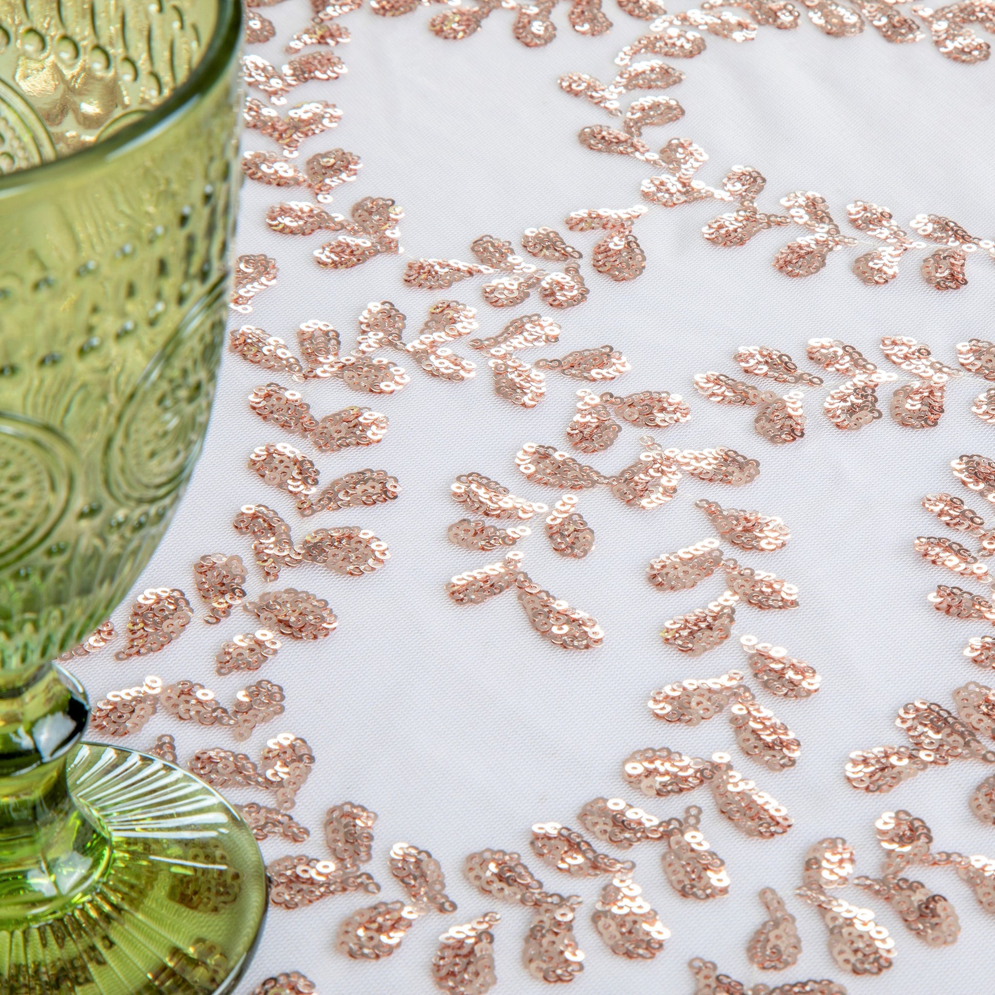 Sequin Vine Tablecloth Overlay 90"x132" Rectangle - Blush/Rose Gold