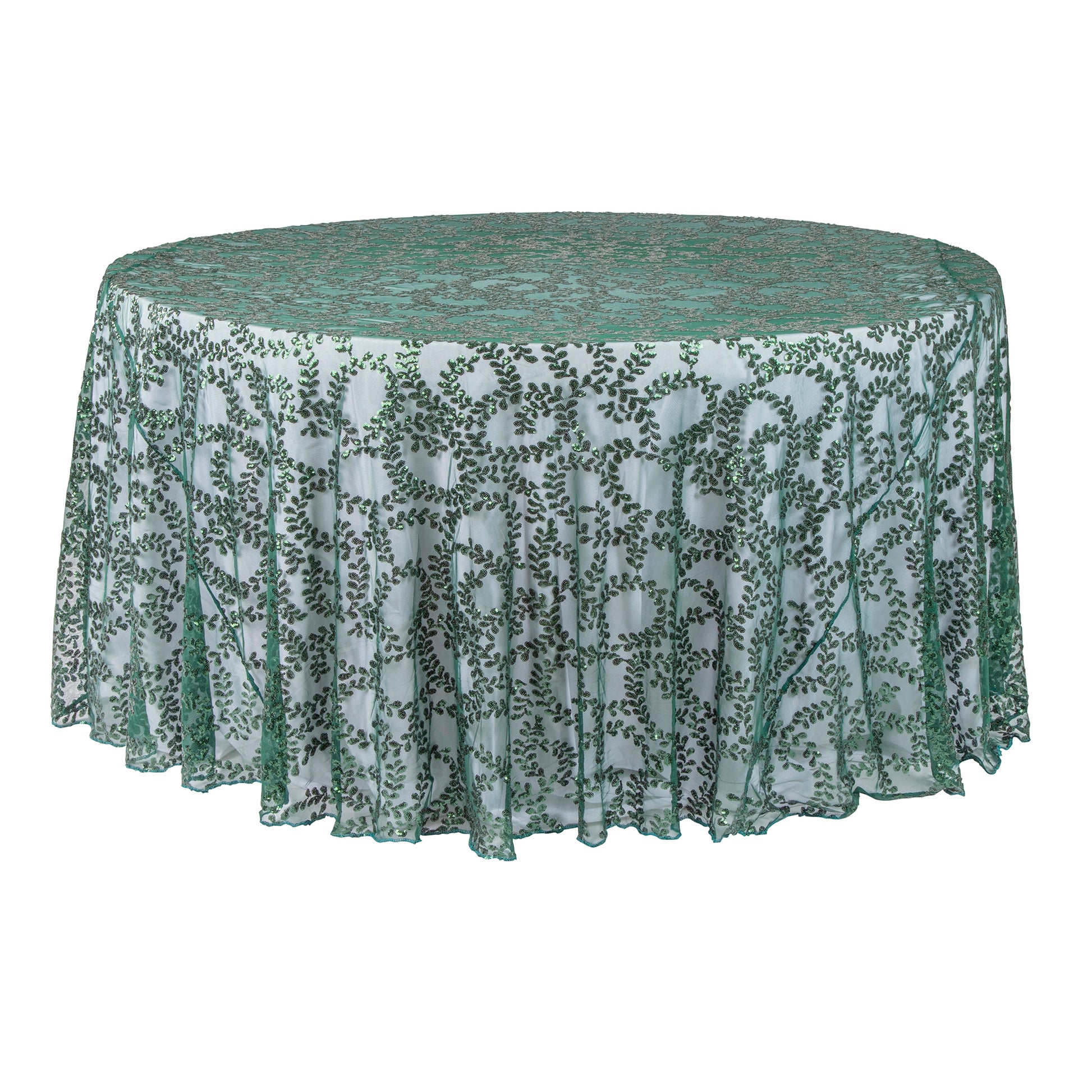 Sequin Vine Tablecloth Overlay 120" Round - Emerald Green
